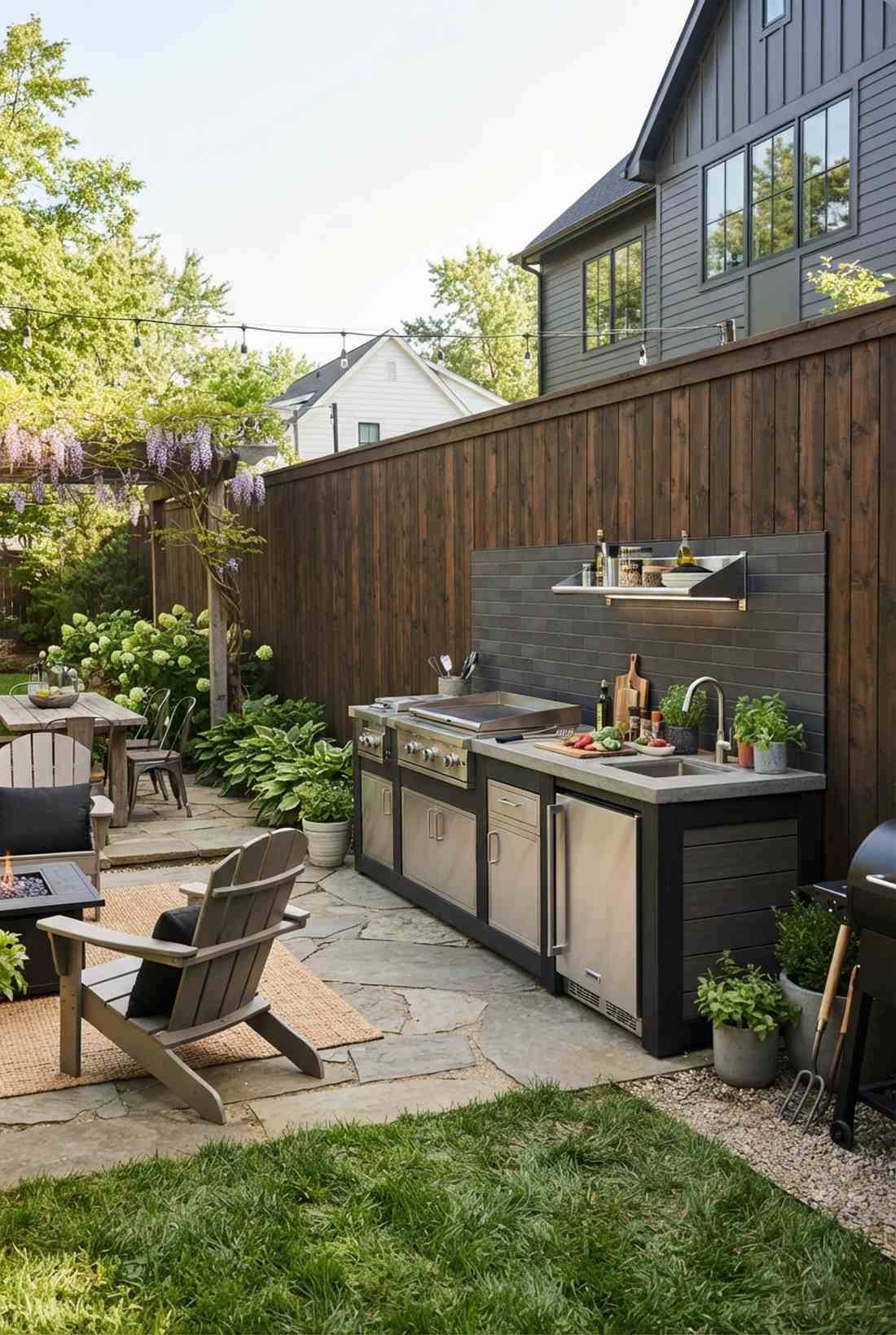 wall backed linear kitchen