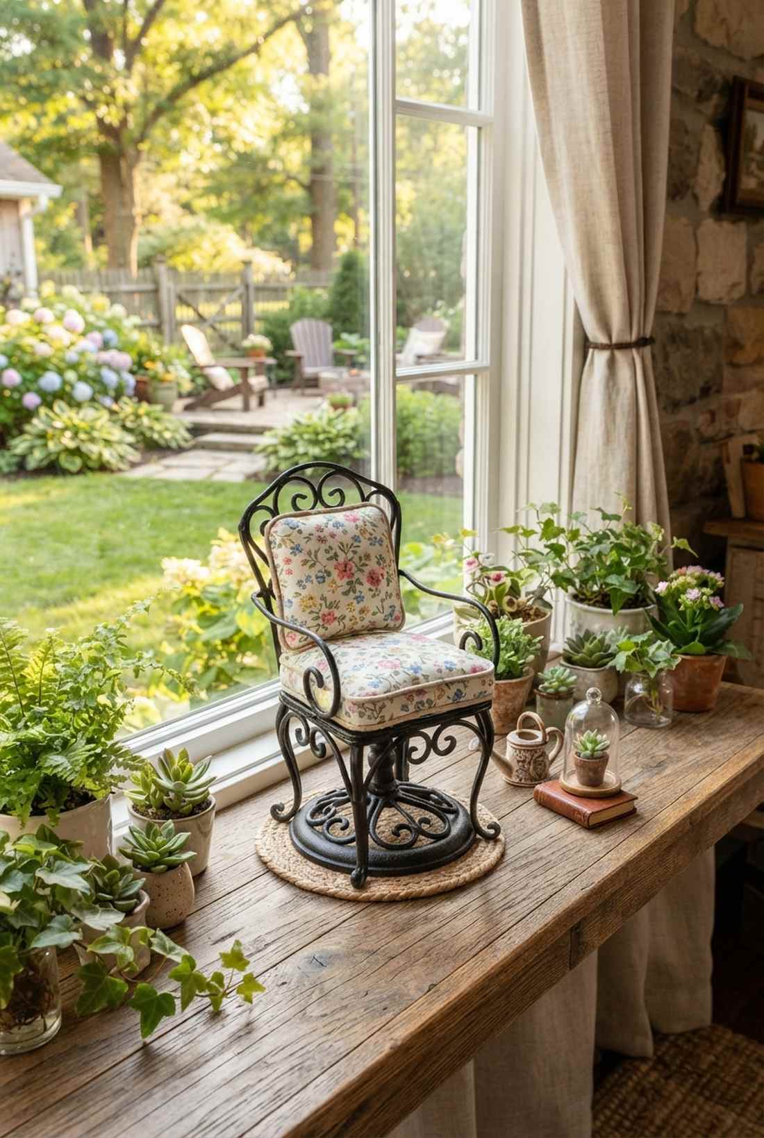 wrought iron chair with cushion