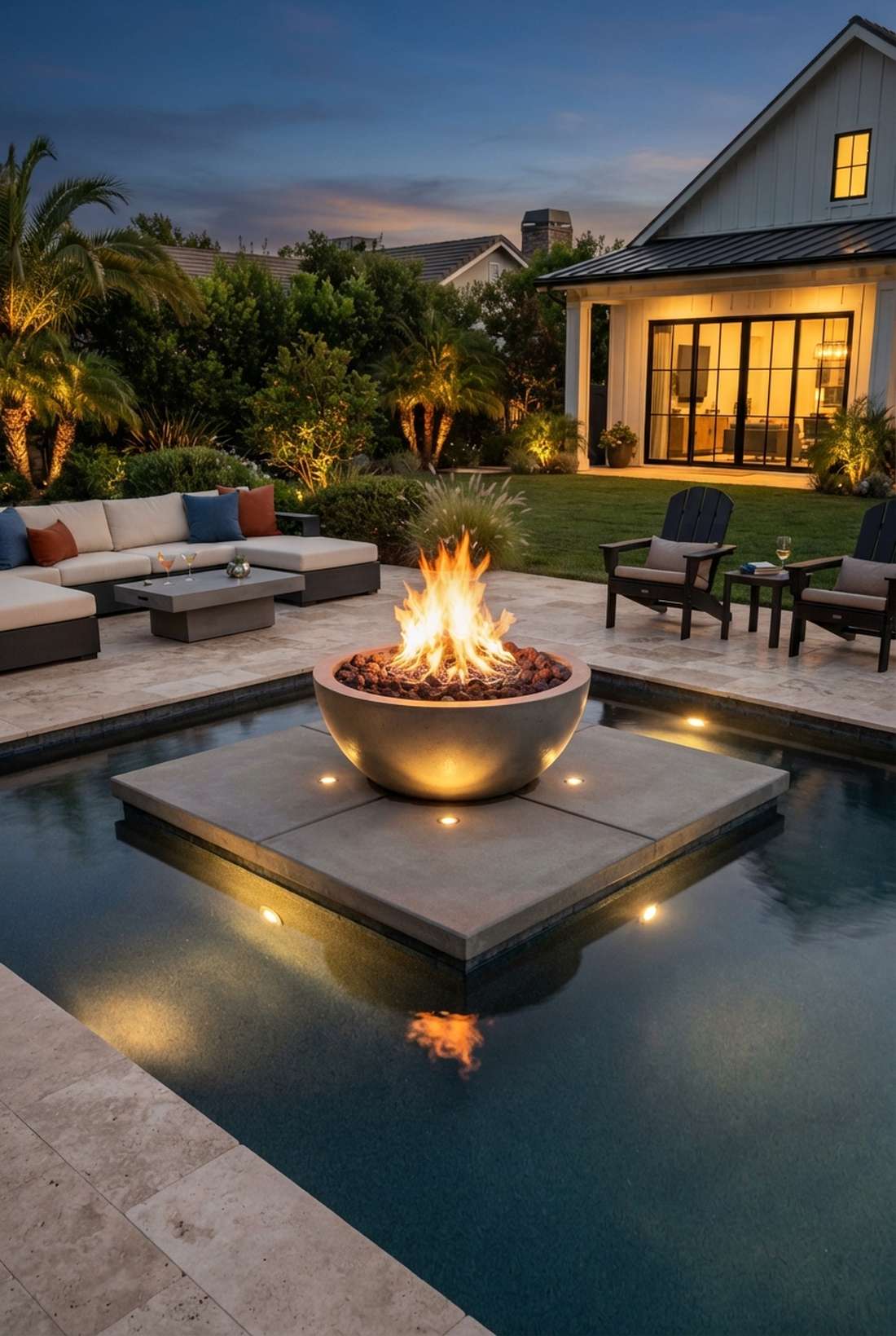 fire bowl on water platform