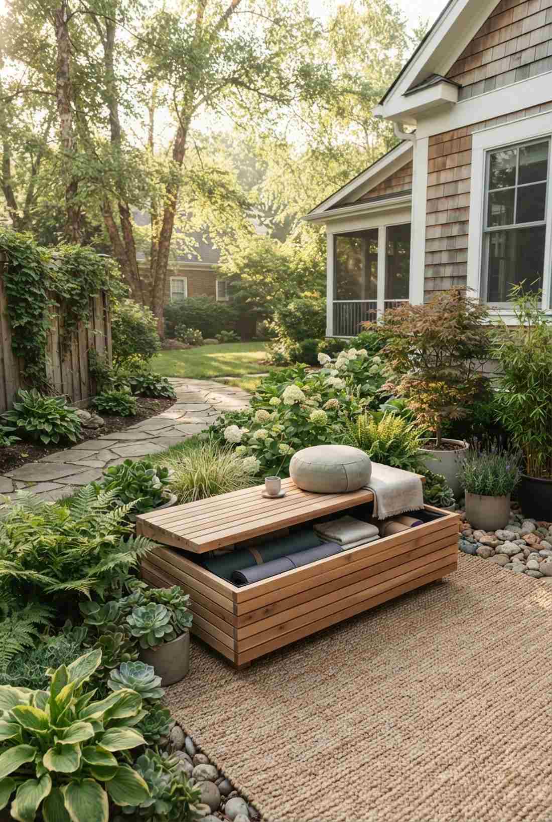 meditation bench with cushion storage