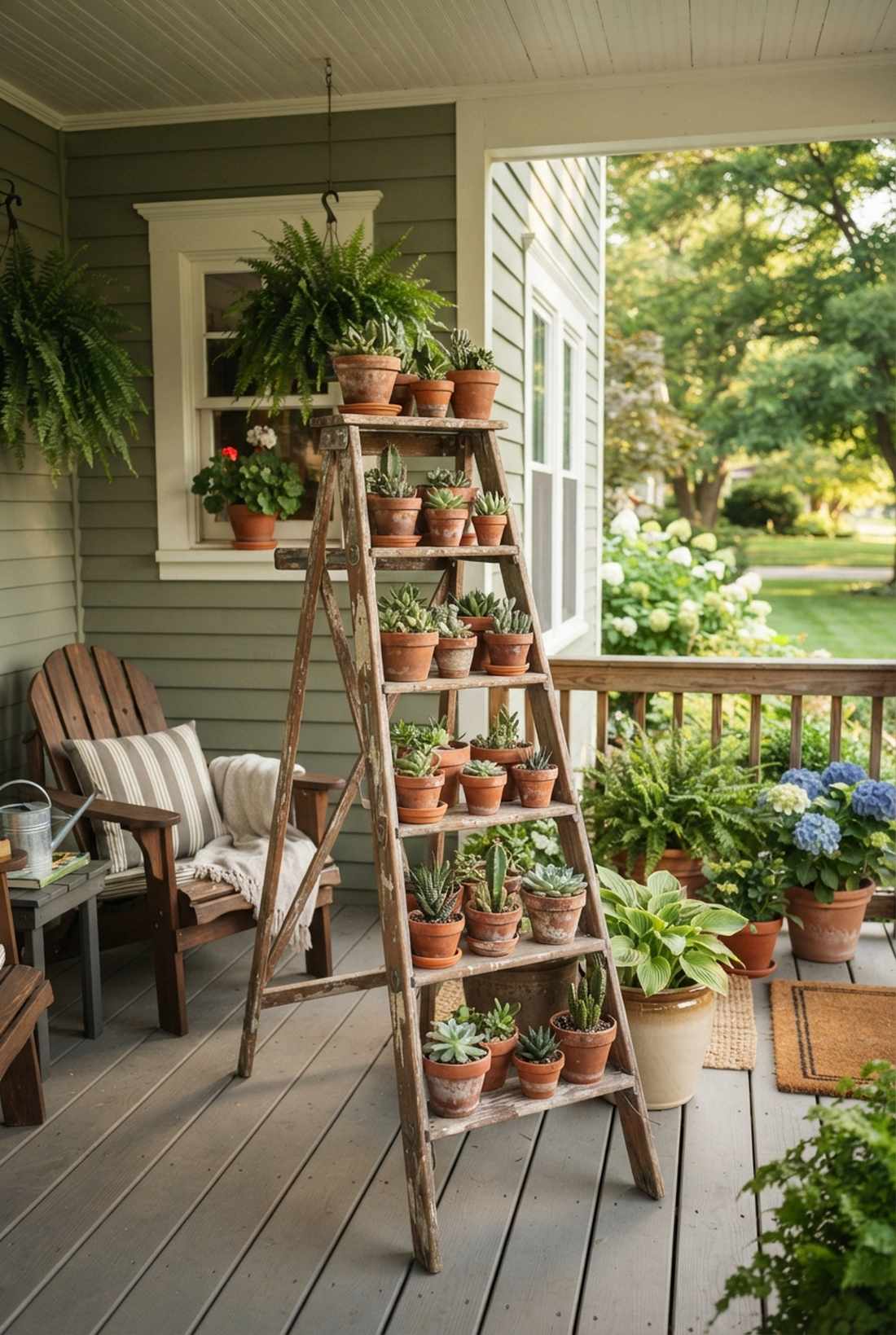 vintage ladder plant display