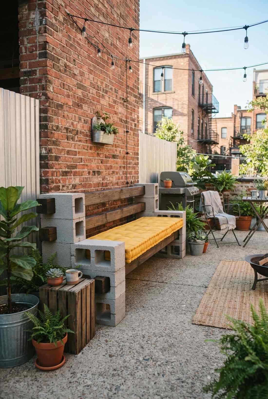cinder block modern bench