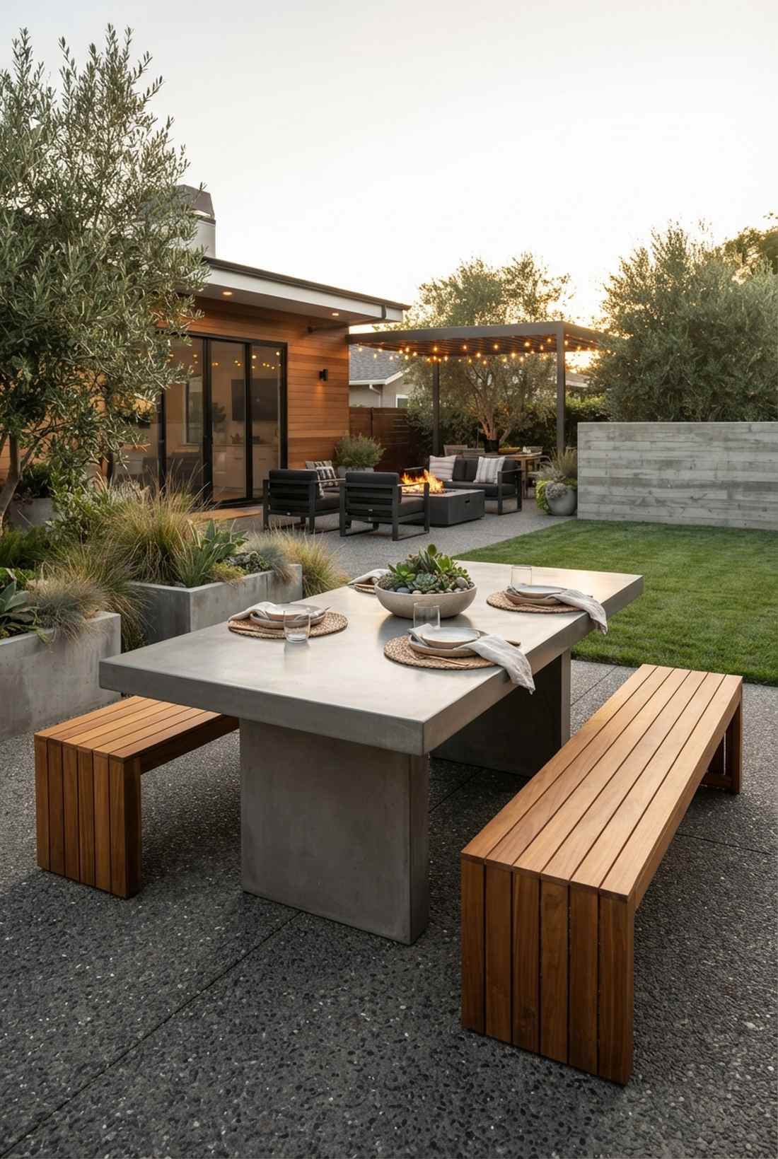 concrete and teak minimalist ensemble