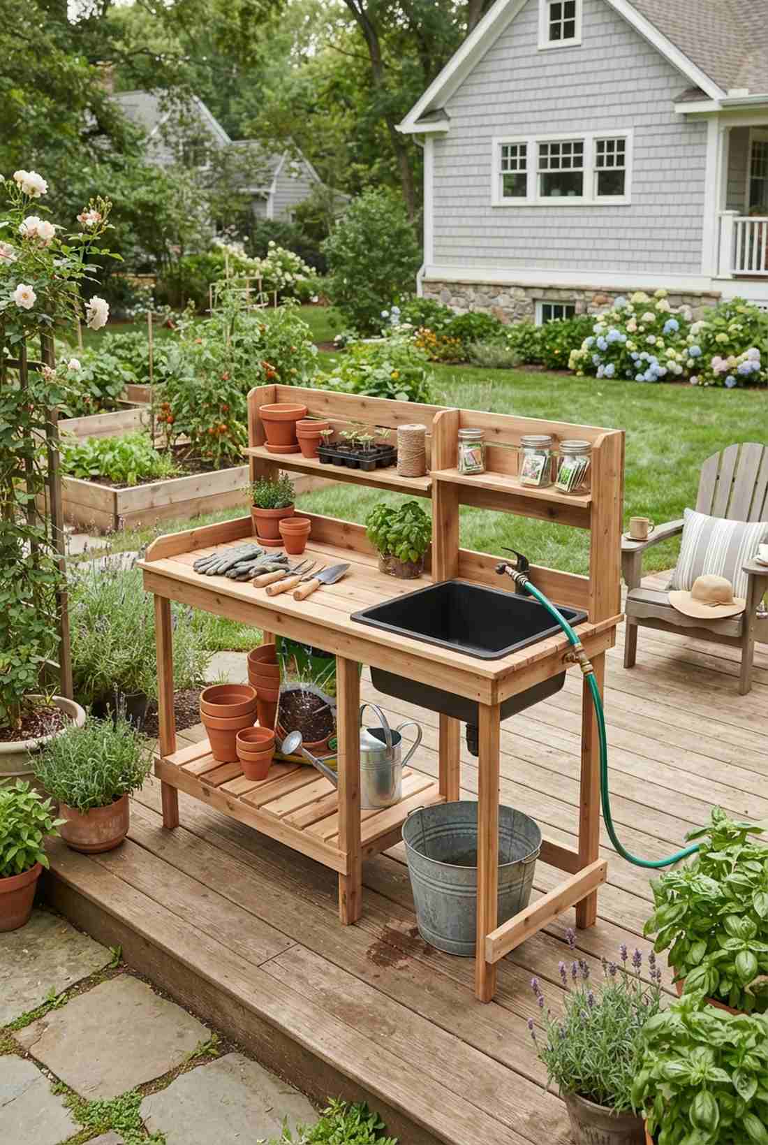 gardening work bench with sink