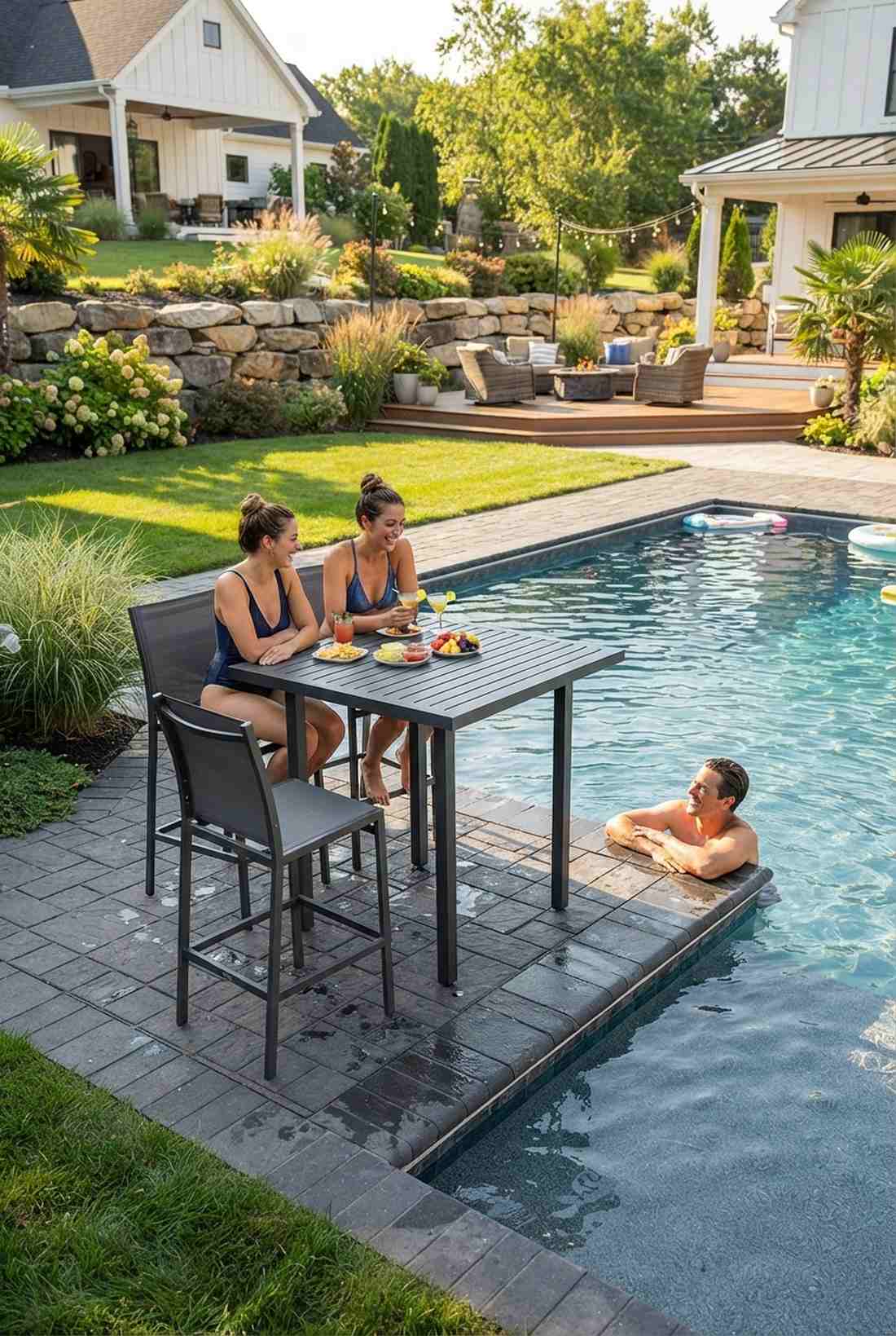 poolside dining height tables