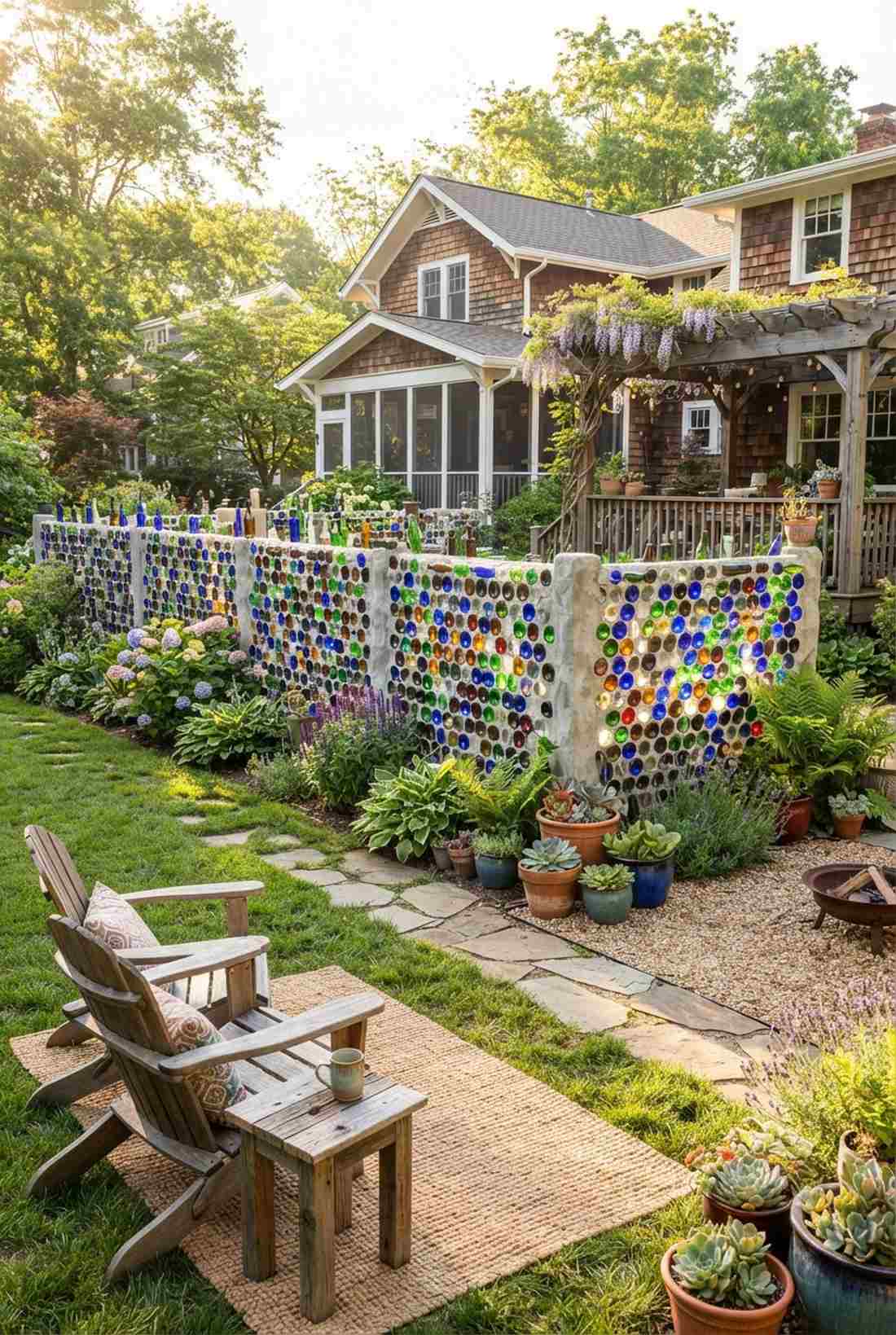 colored glass bottle fence