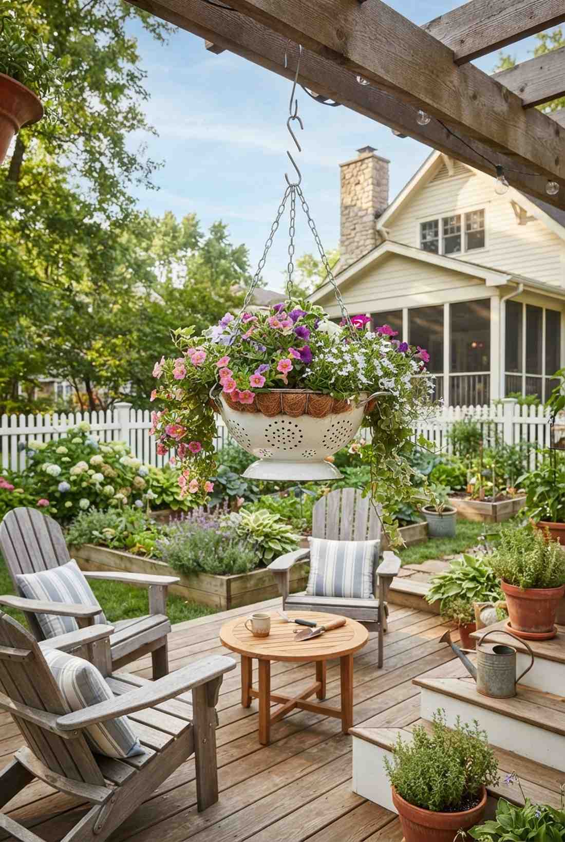 colander hanging planter