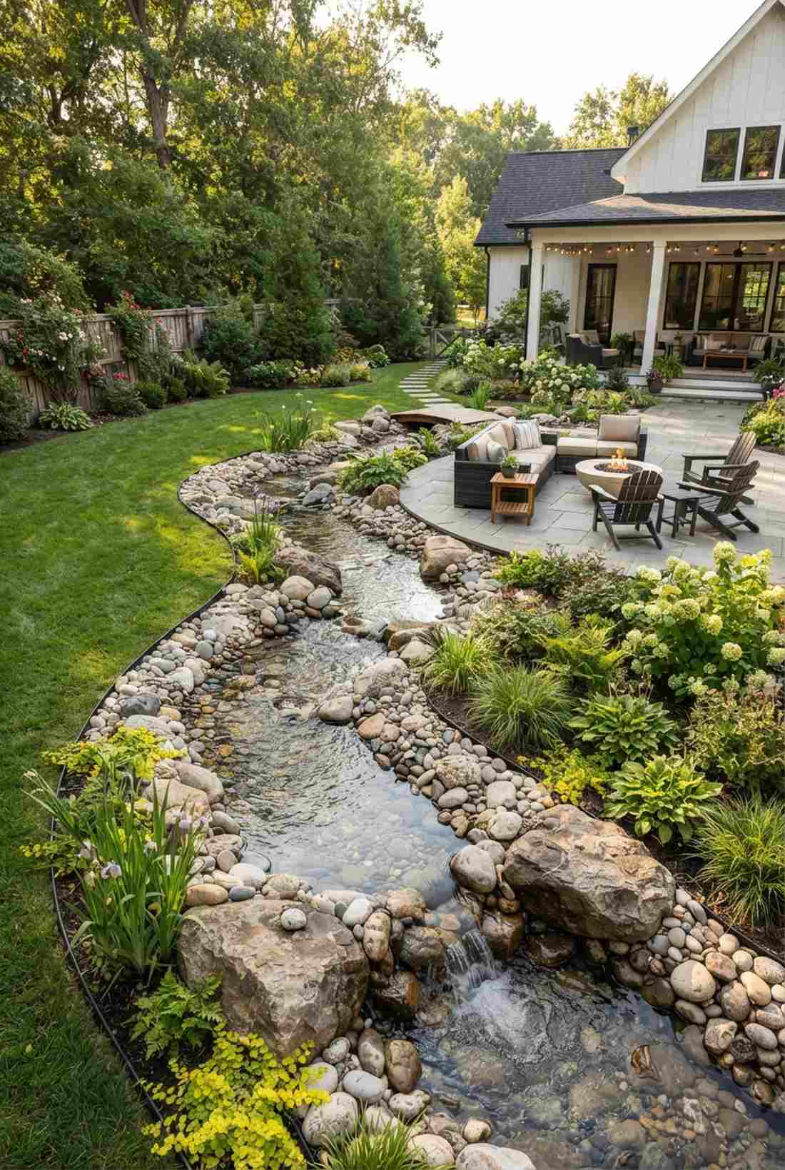 stream feature parallel to patio