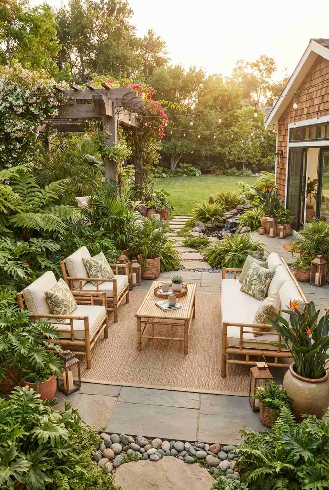 bamboo patio furniture grouping