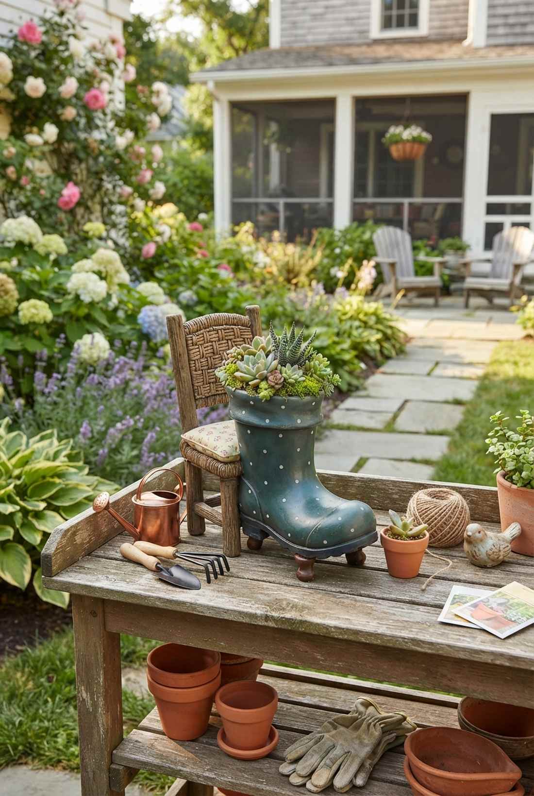 garden boot planter seat