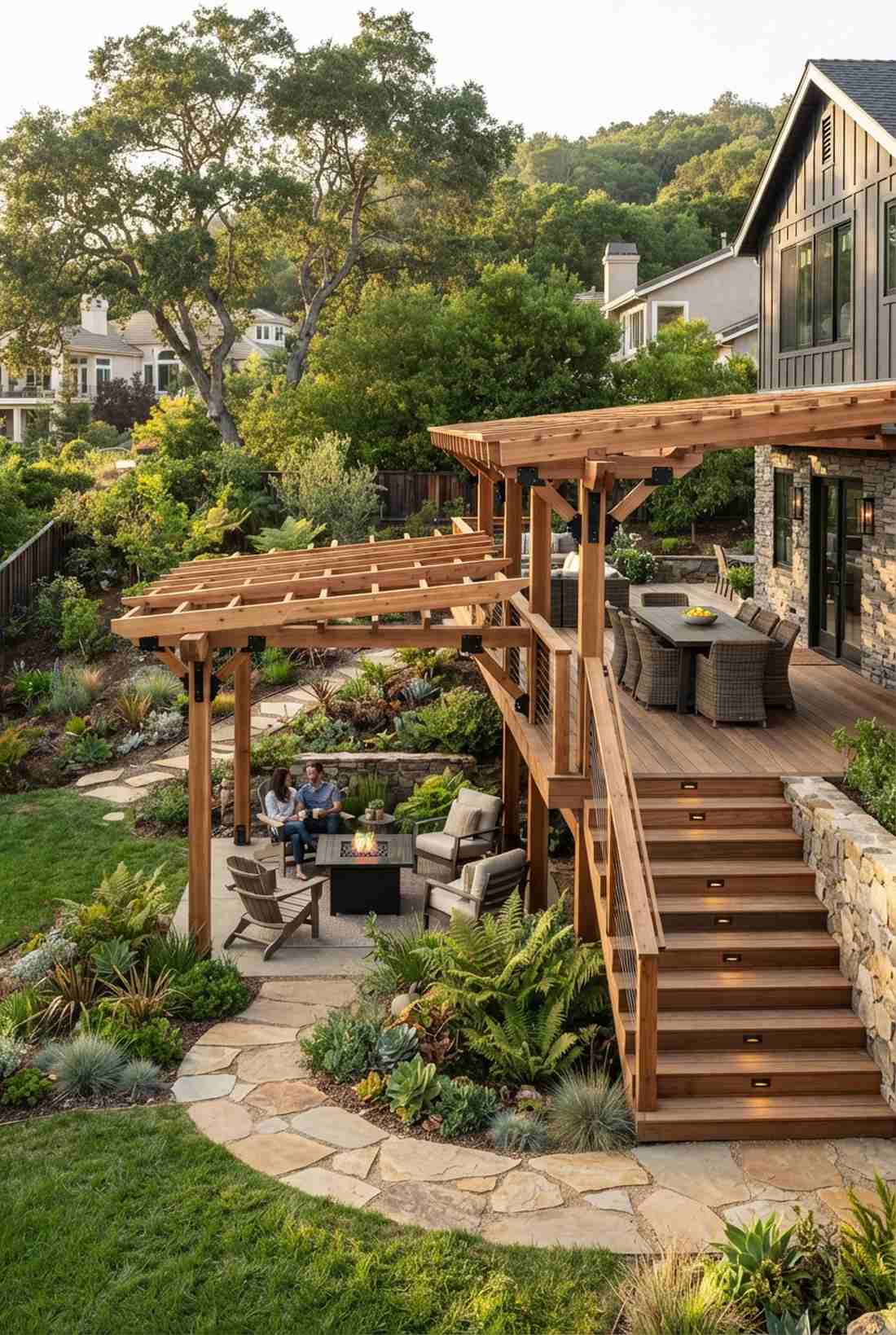 multi level stepped pergola
