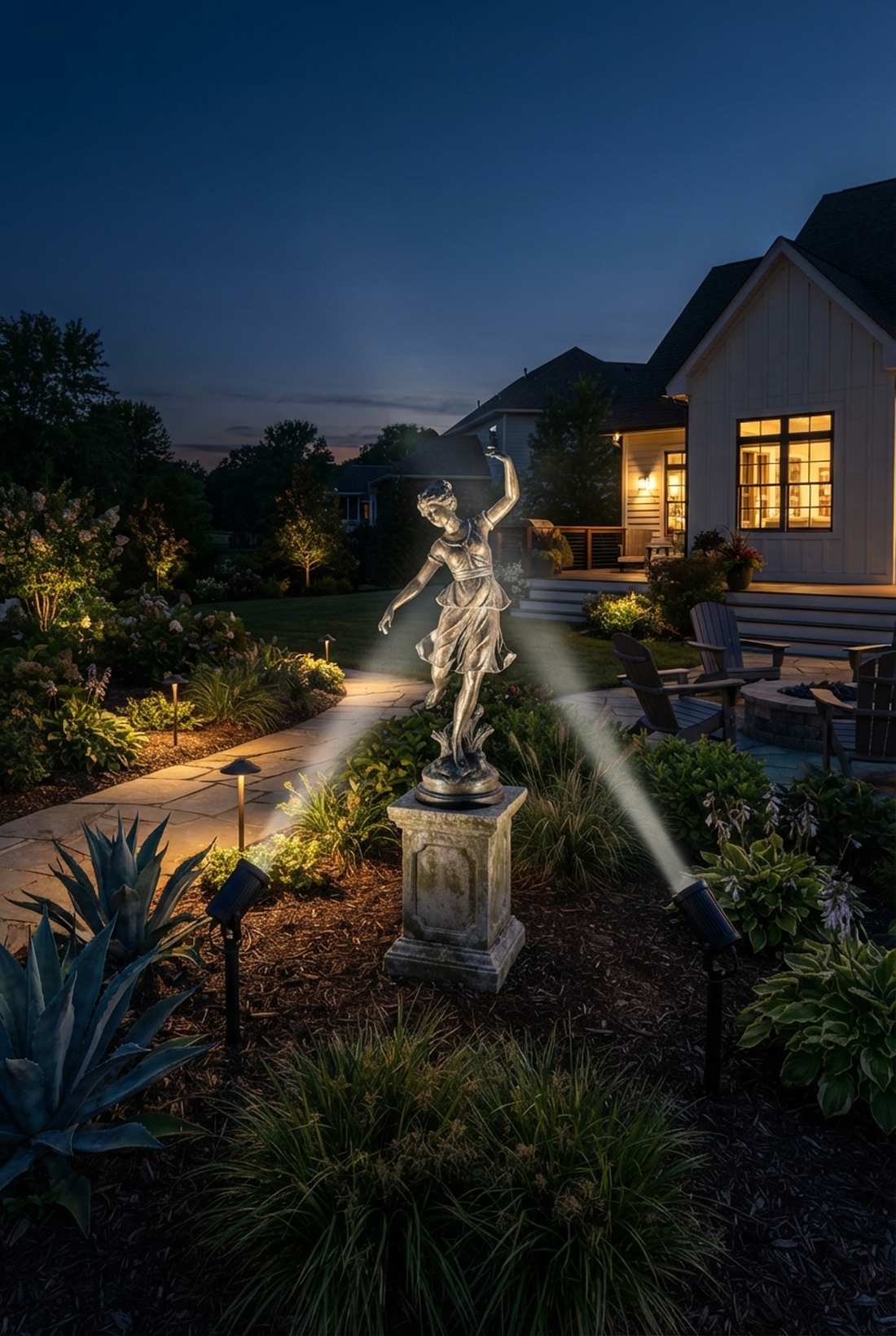 sculpture garden focused spotlights