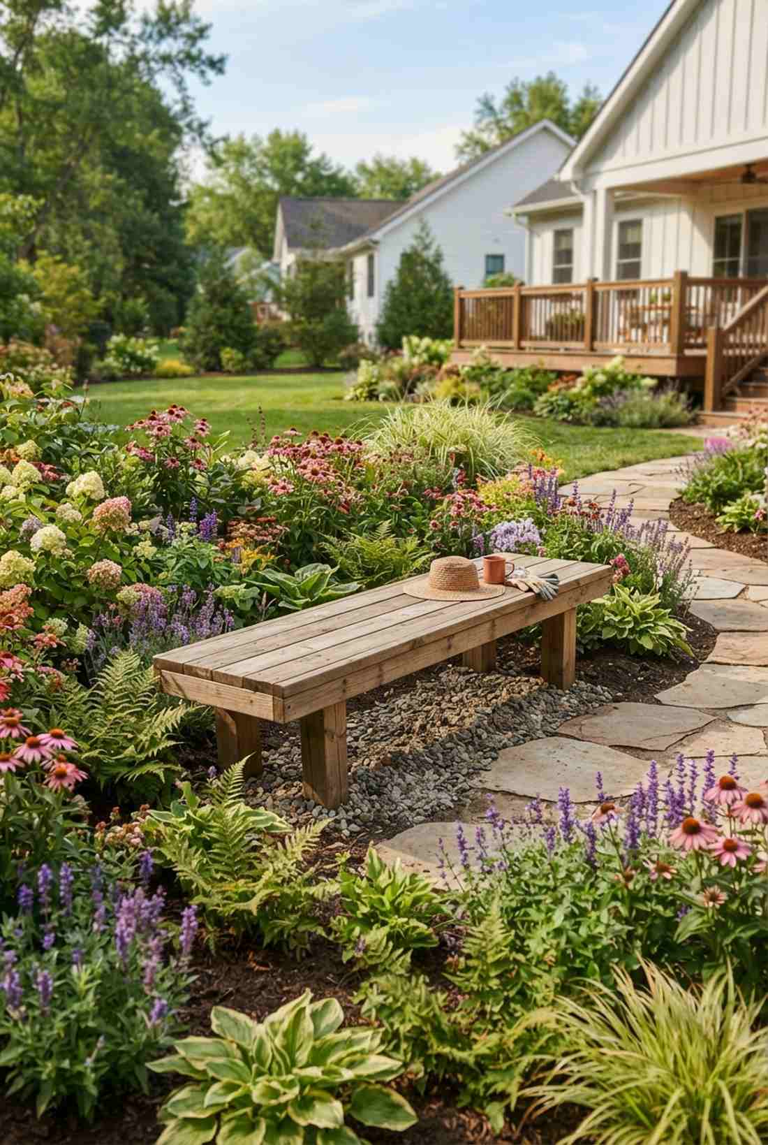 furniture positioned within plantings