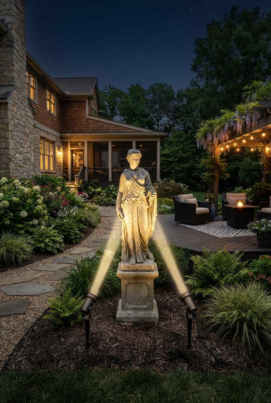 garden sculpture uplighting