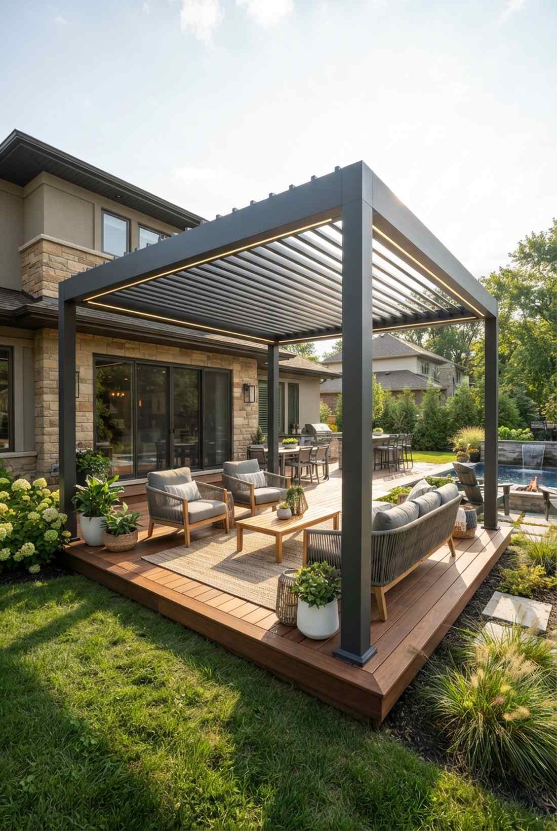 aluminum pergola with rotating louvers