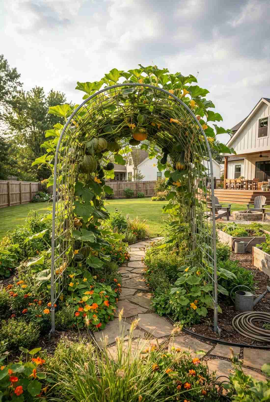 arched trellis with dual side planting