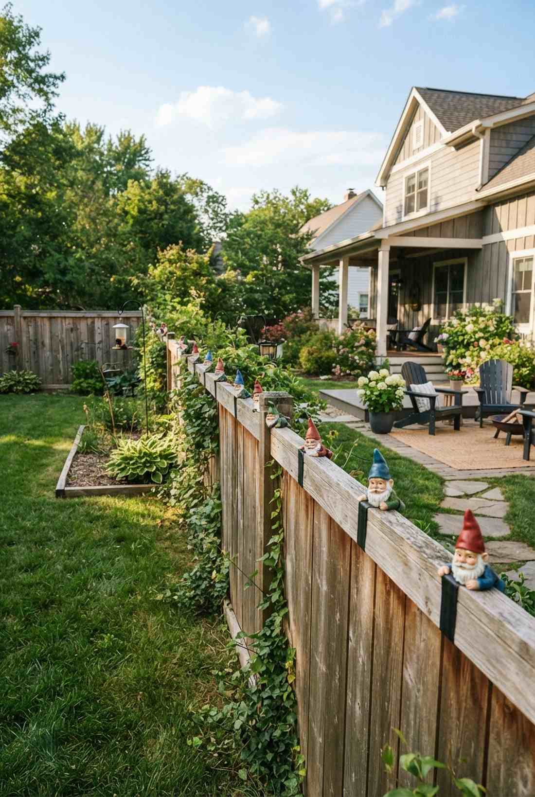 fence top peeking gnomes