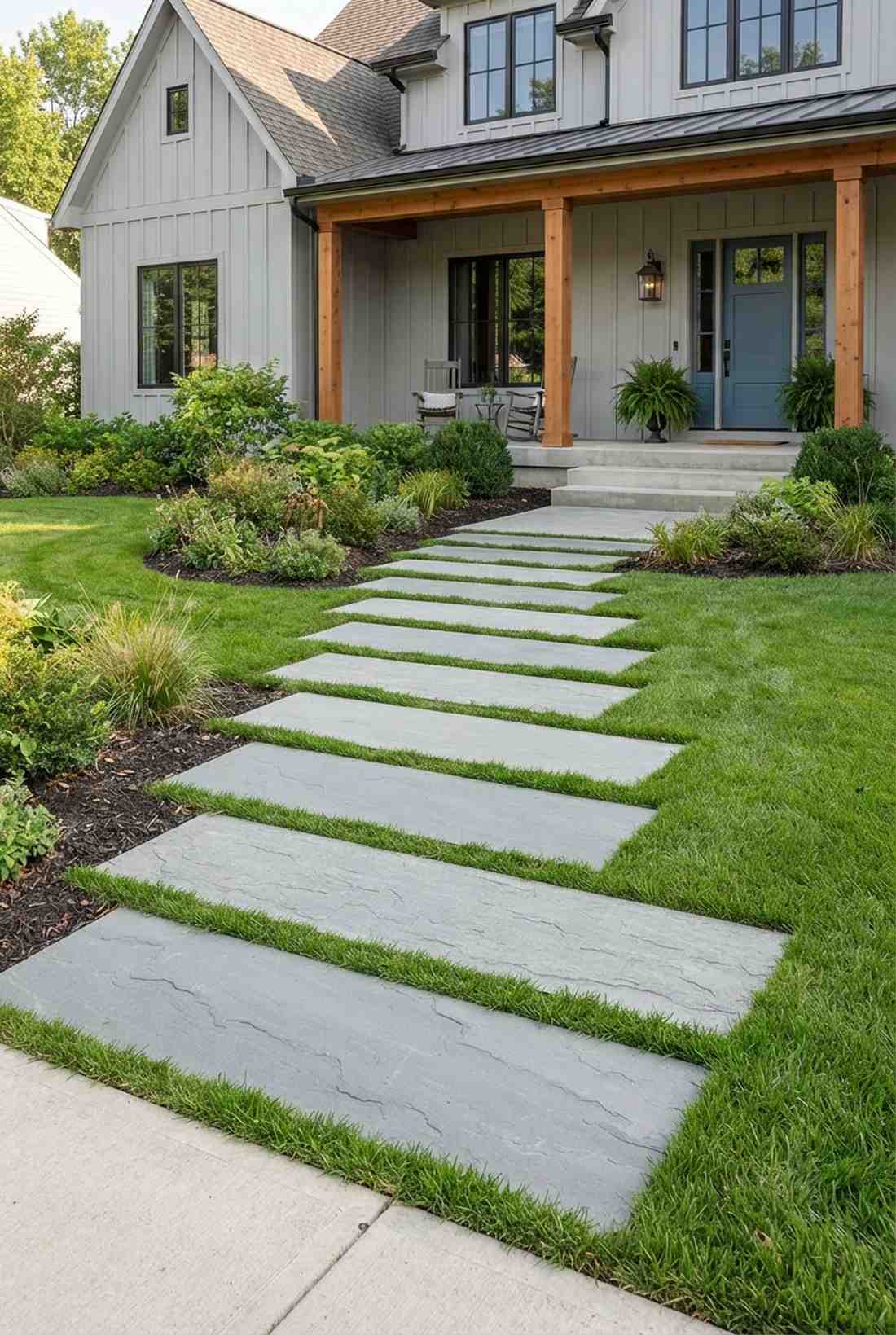 grass bordered stone slabs