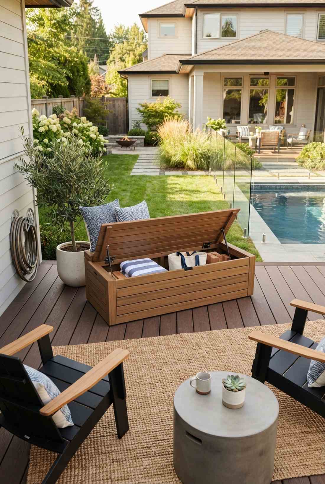 linear slat bench with hidden storage