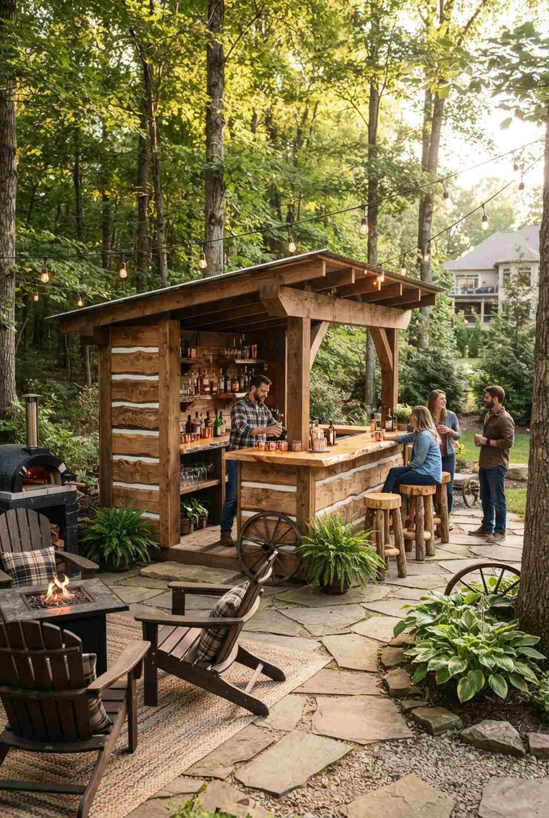 log cabin style outdoor bar