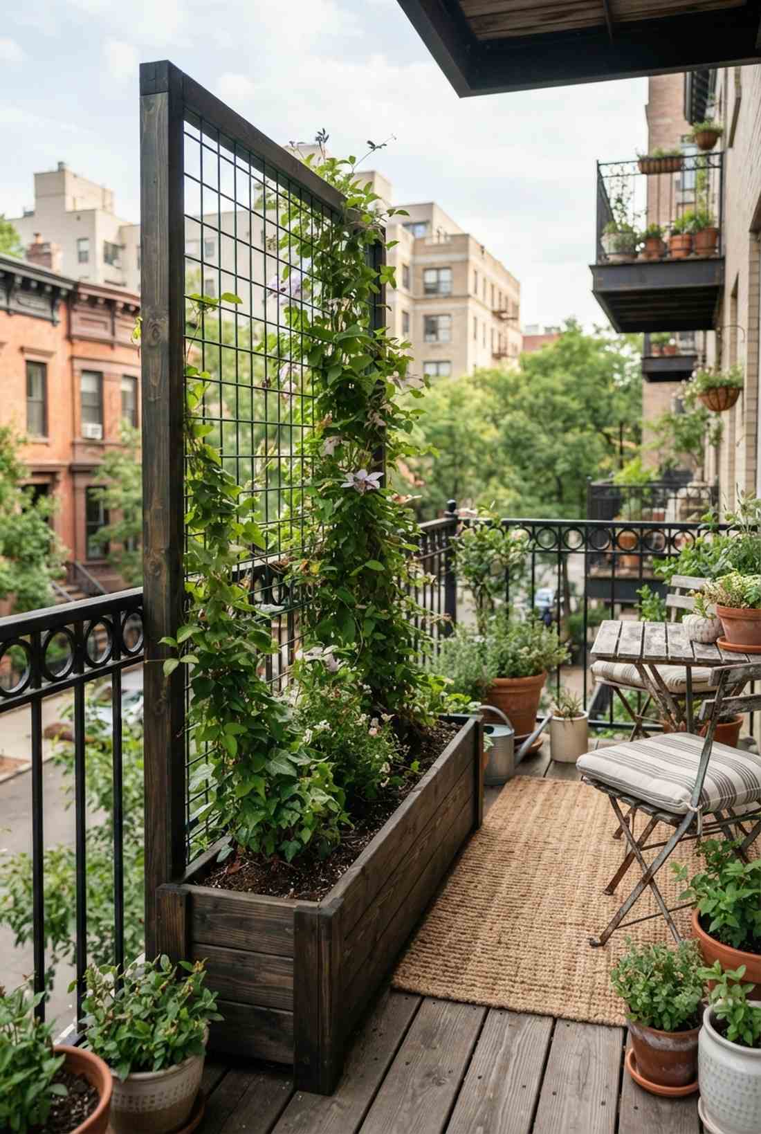 narrow standing bed with trellis