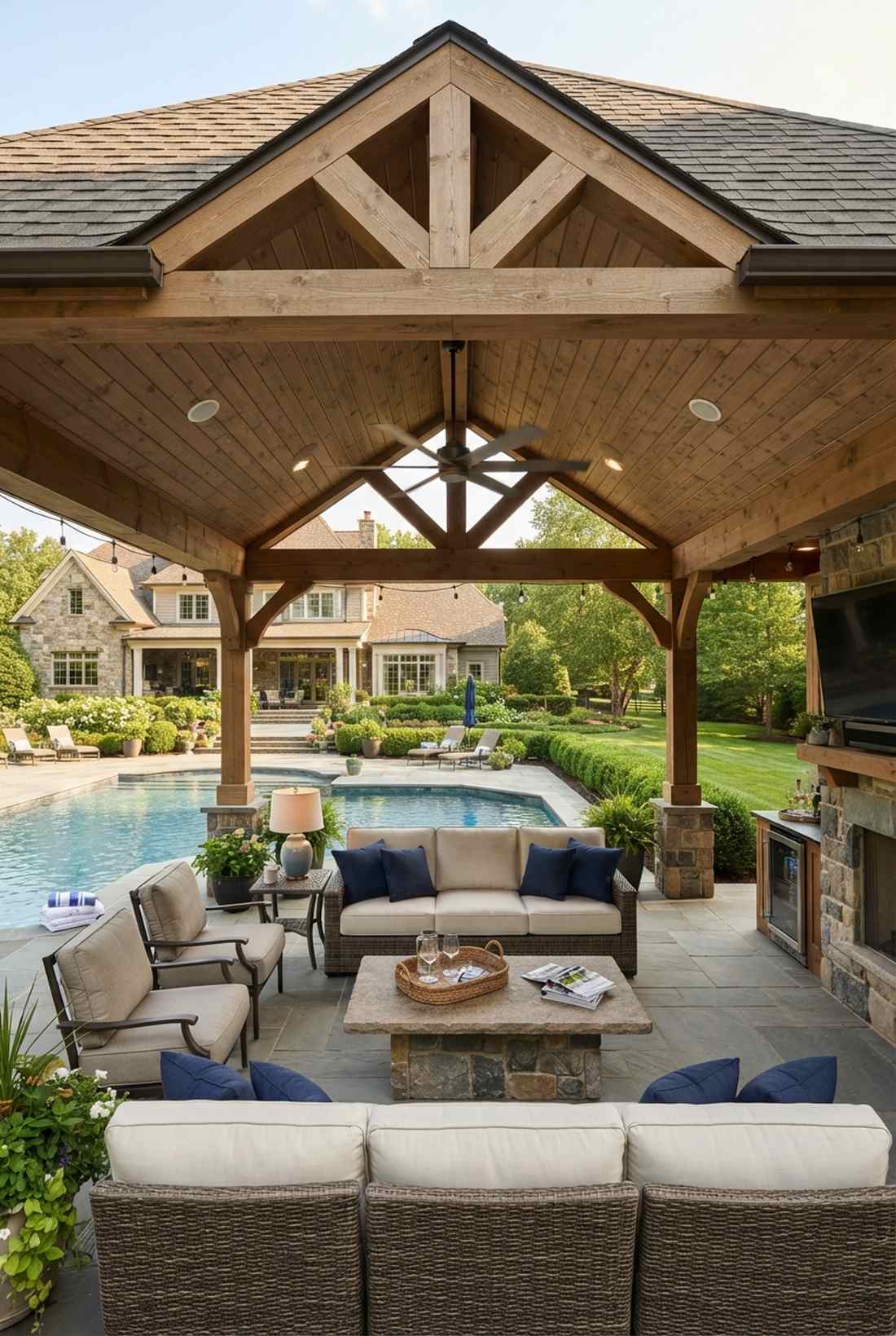 poolside pavilion with full roof