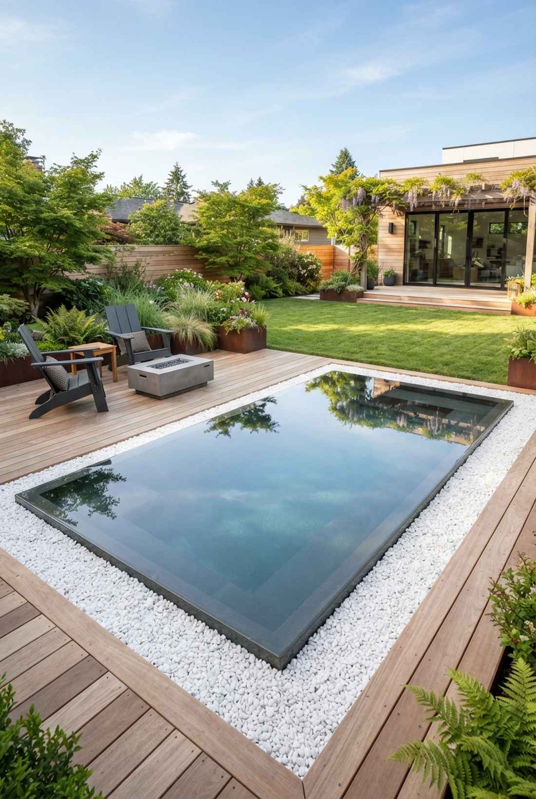 reflecting pond with gravel surround