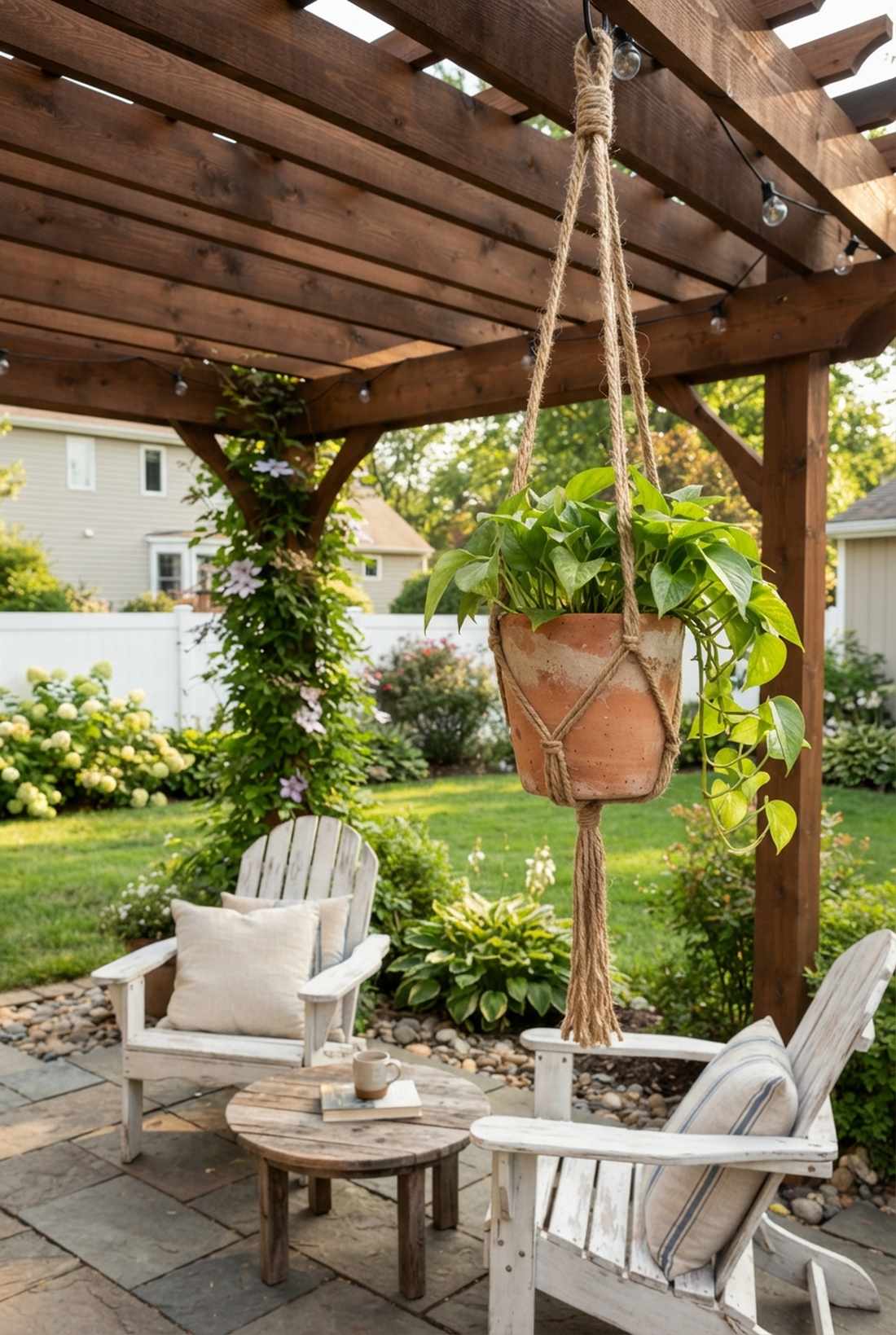 rustic clay pot with jute hanger