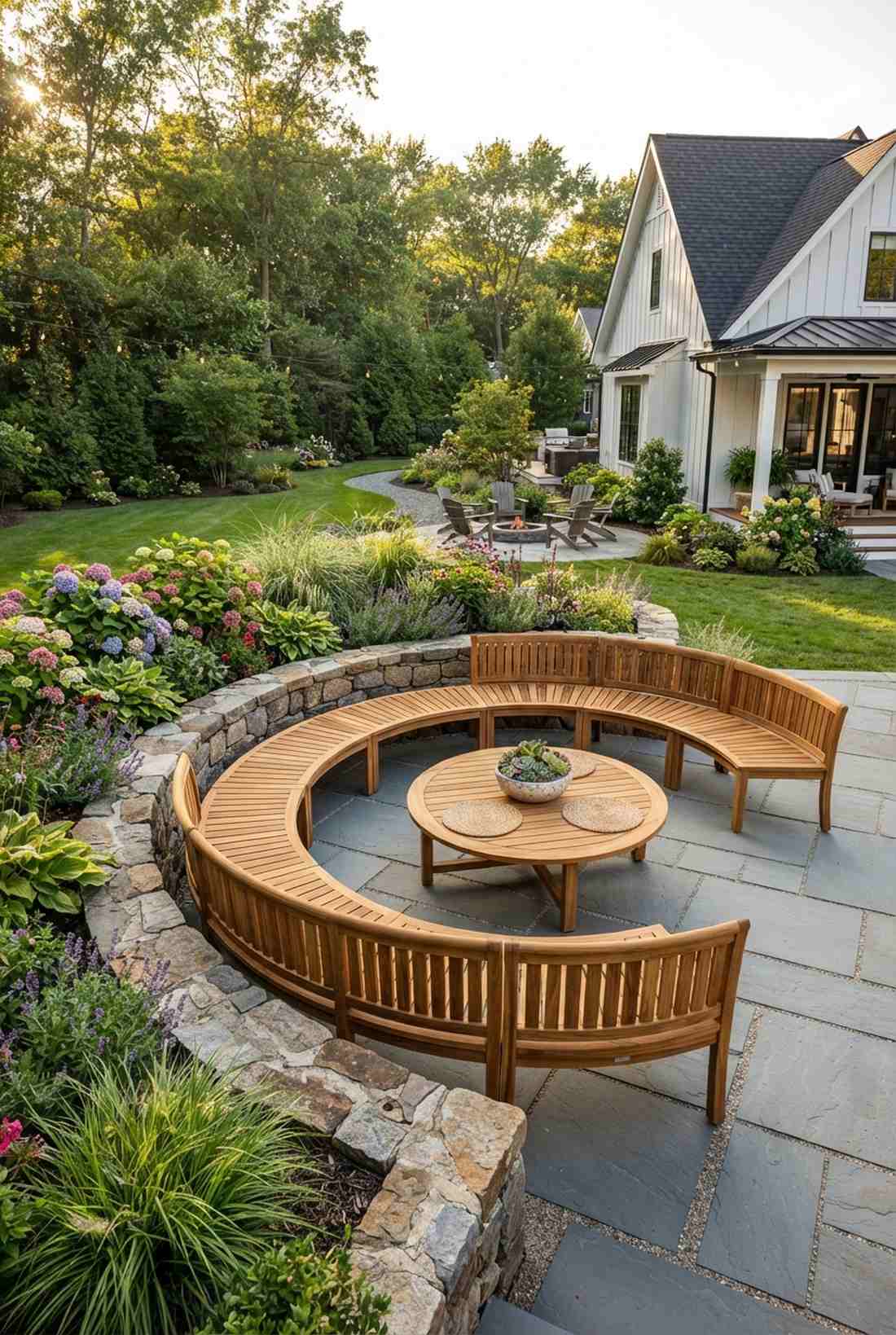 semi circular curved bench grouping
