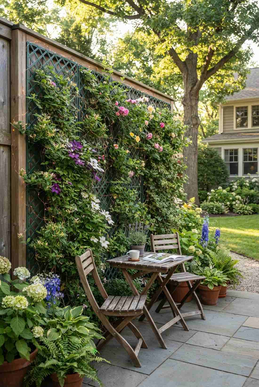 trellis wall with folding furniture