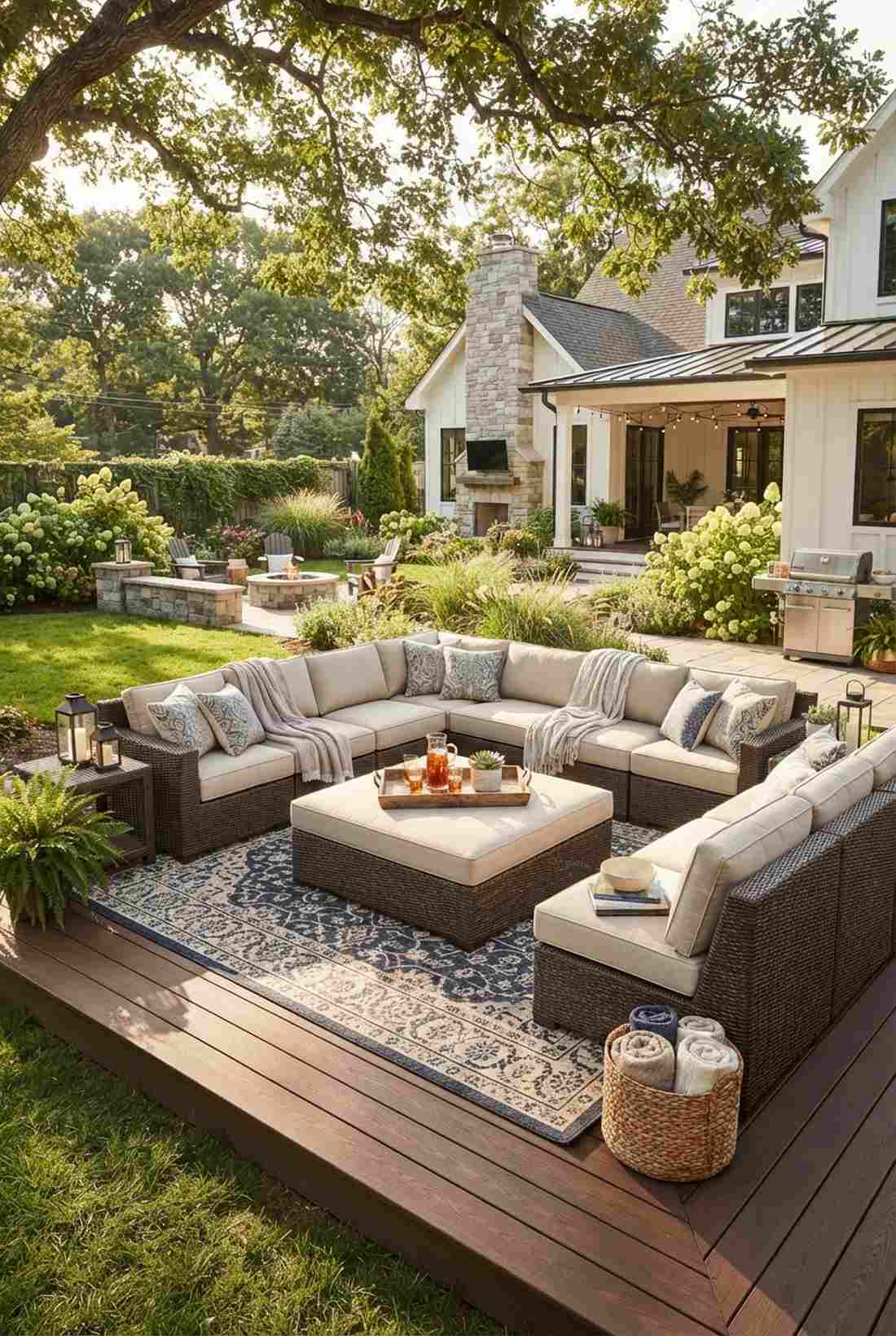 u shaped wicker sectional with ottoman center