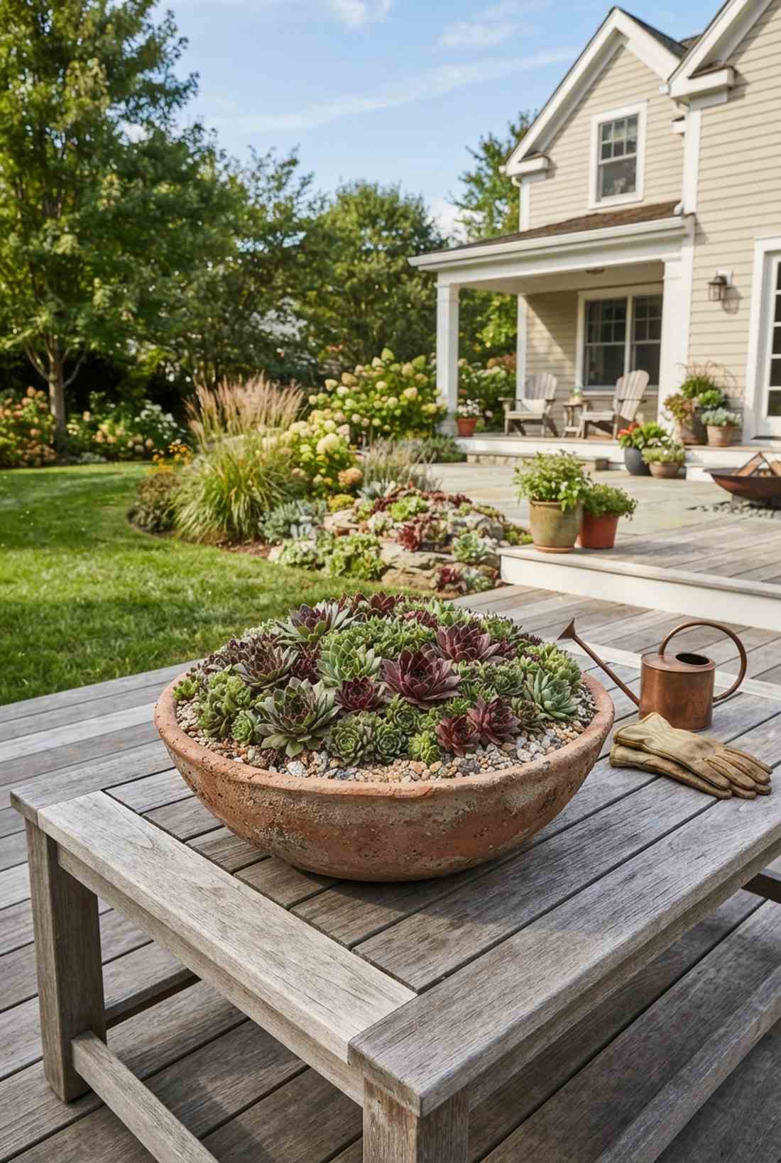 sedum and sempervivum bowl