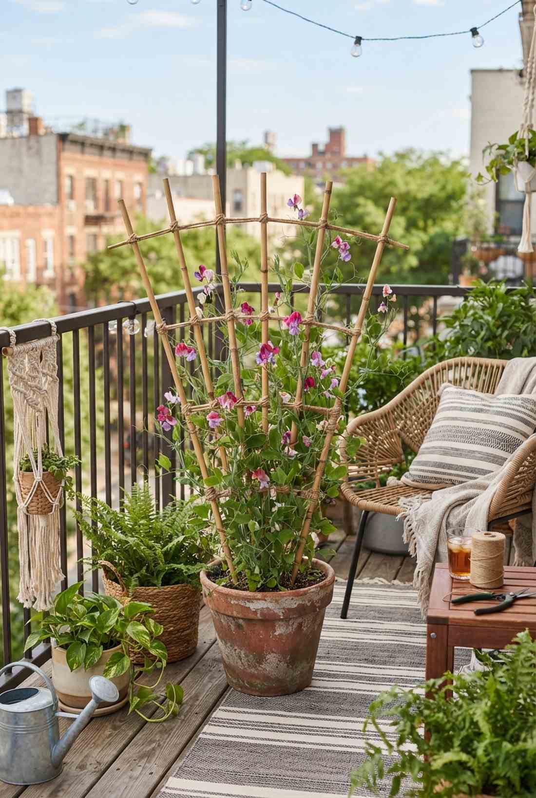 bamboo fan trellis for lightweight climbers