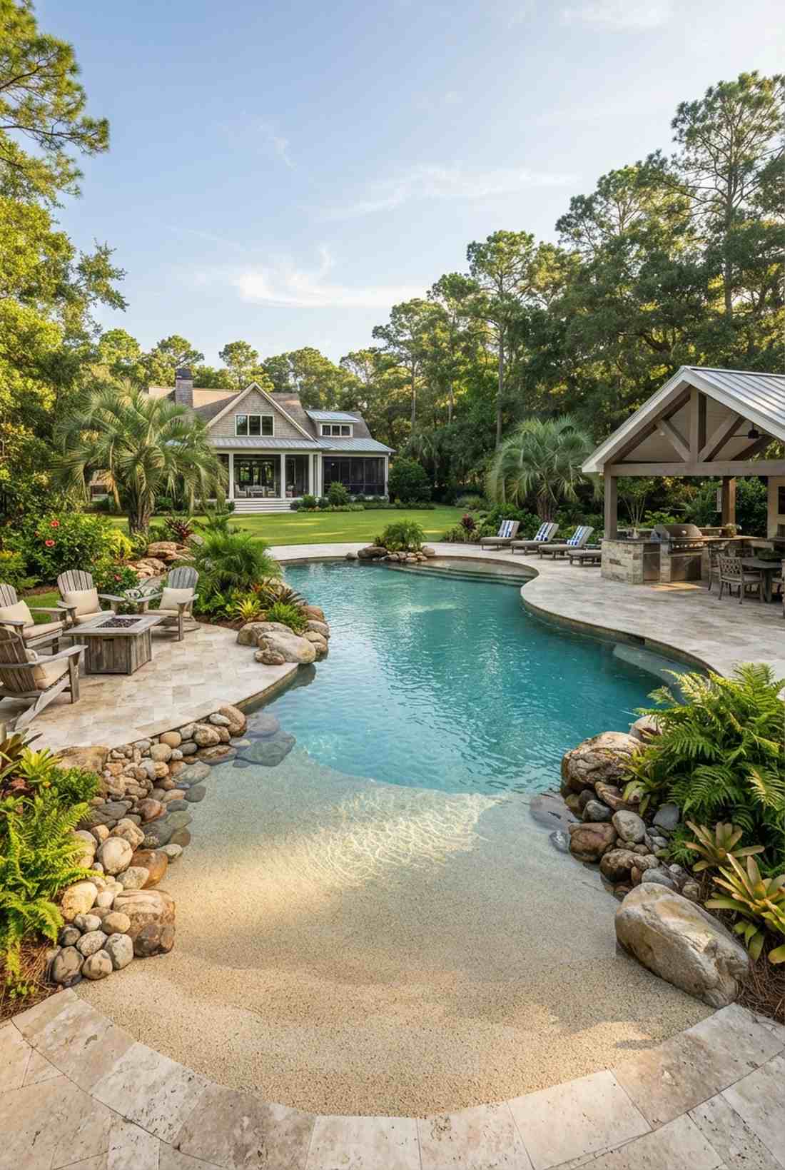 beach entry lagoon style pool