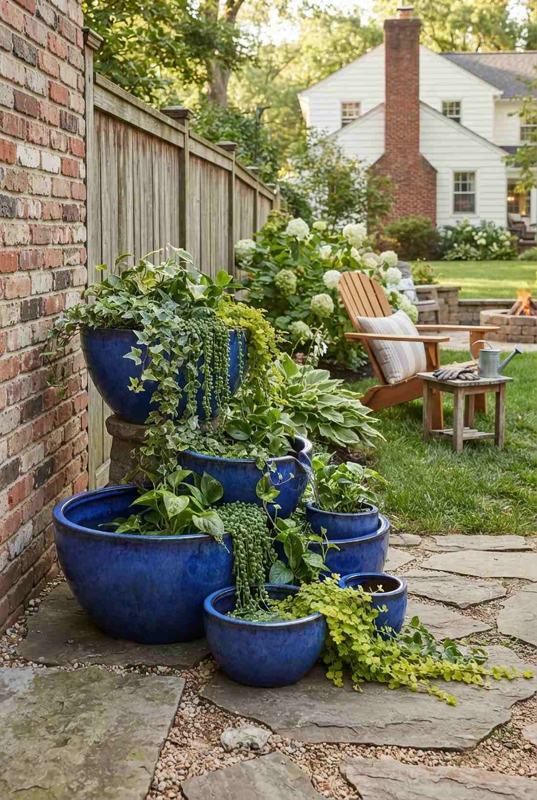 corner cascade container arrangement