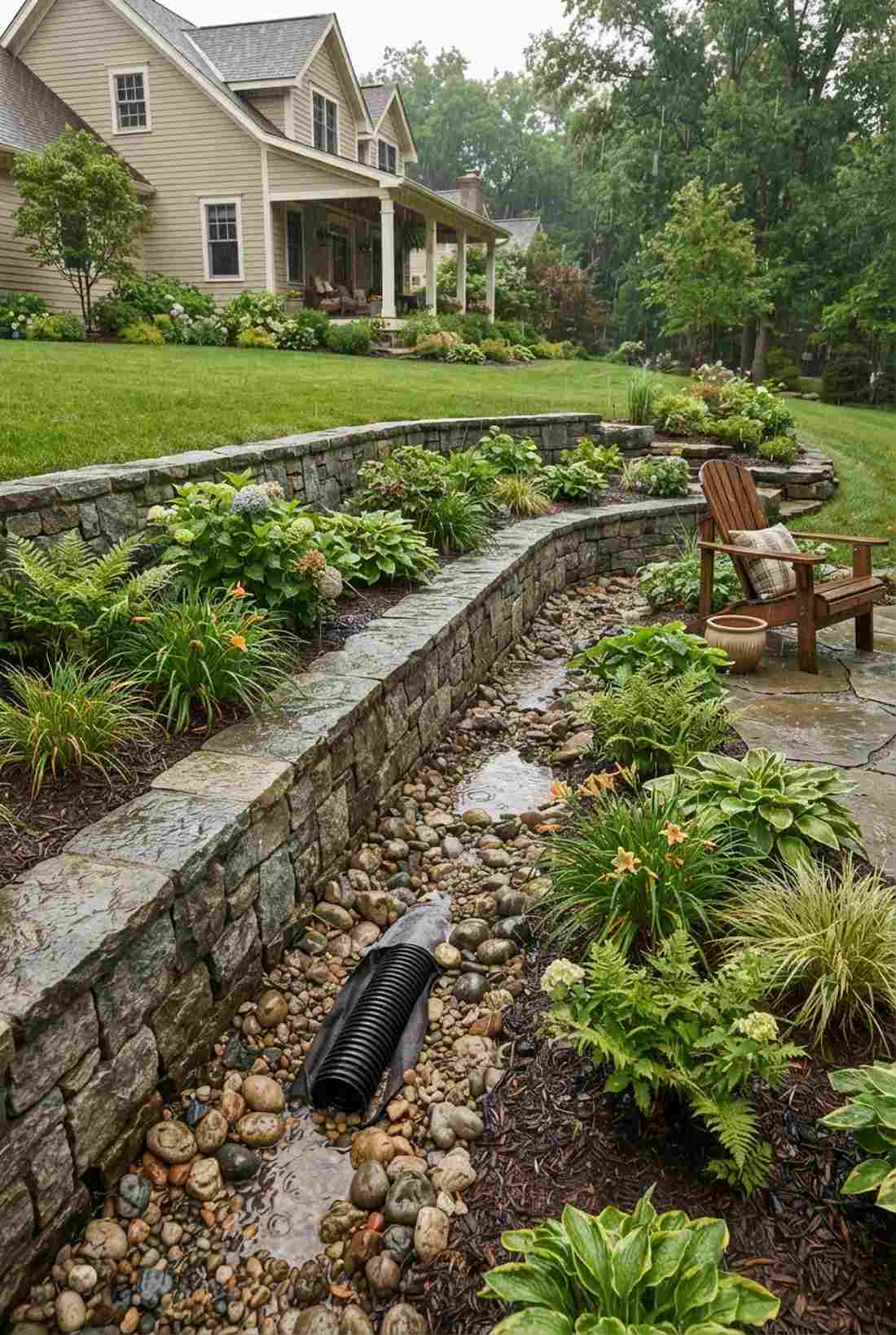 french drain perimeter beds