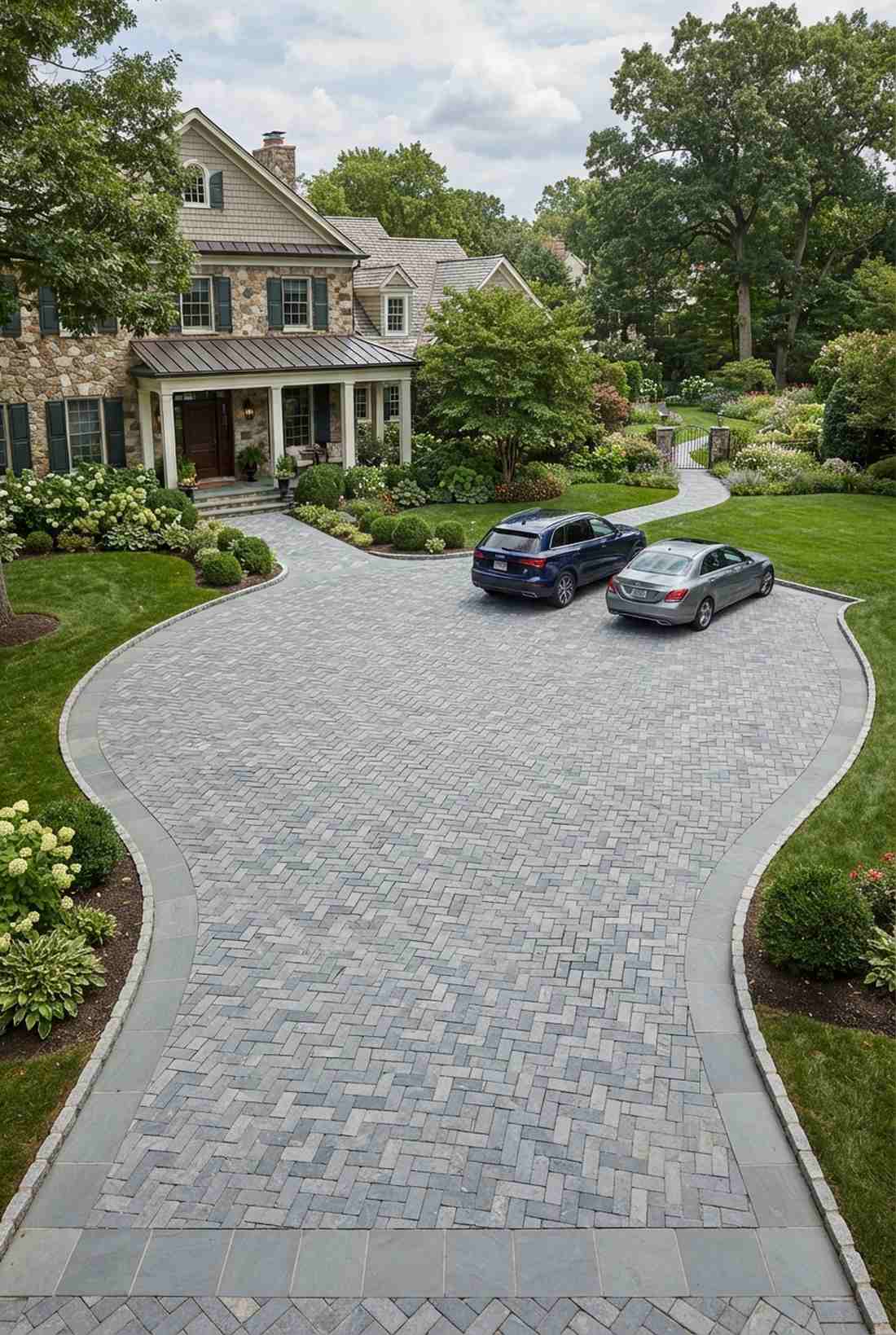 herringbone pattern bluestone pavers
