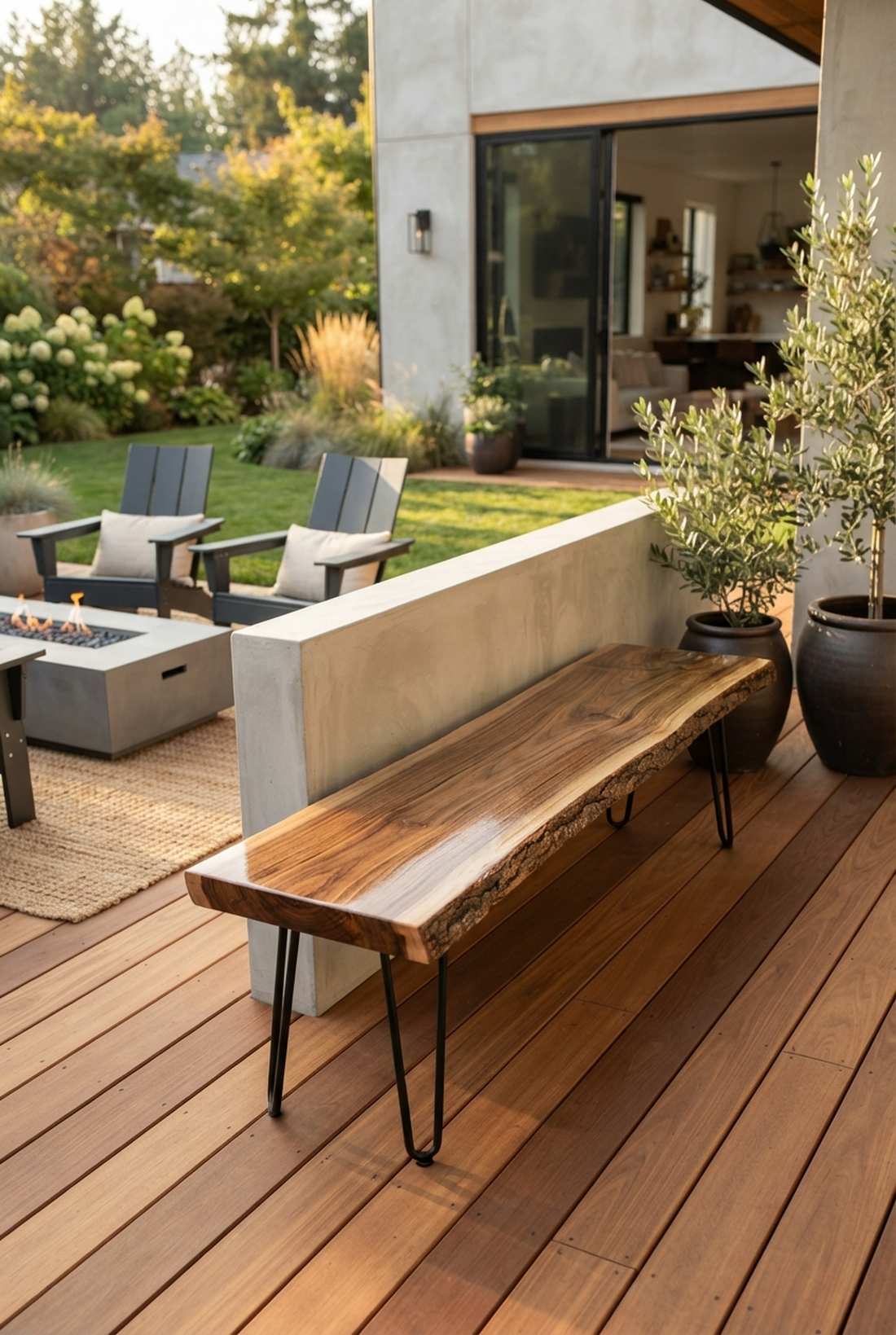 live edge slab bench with hairpin legs