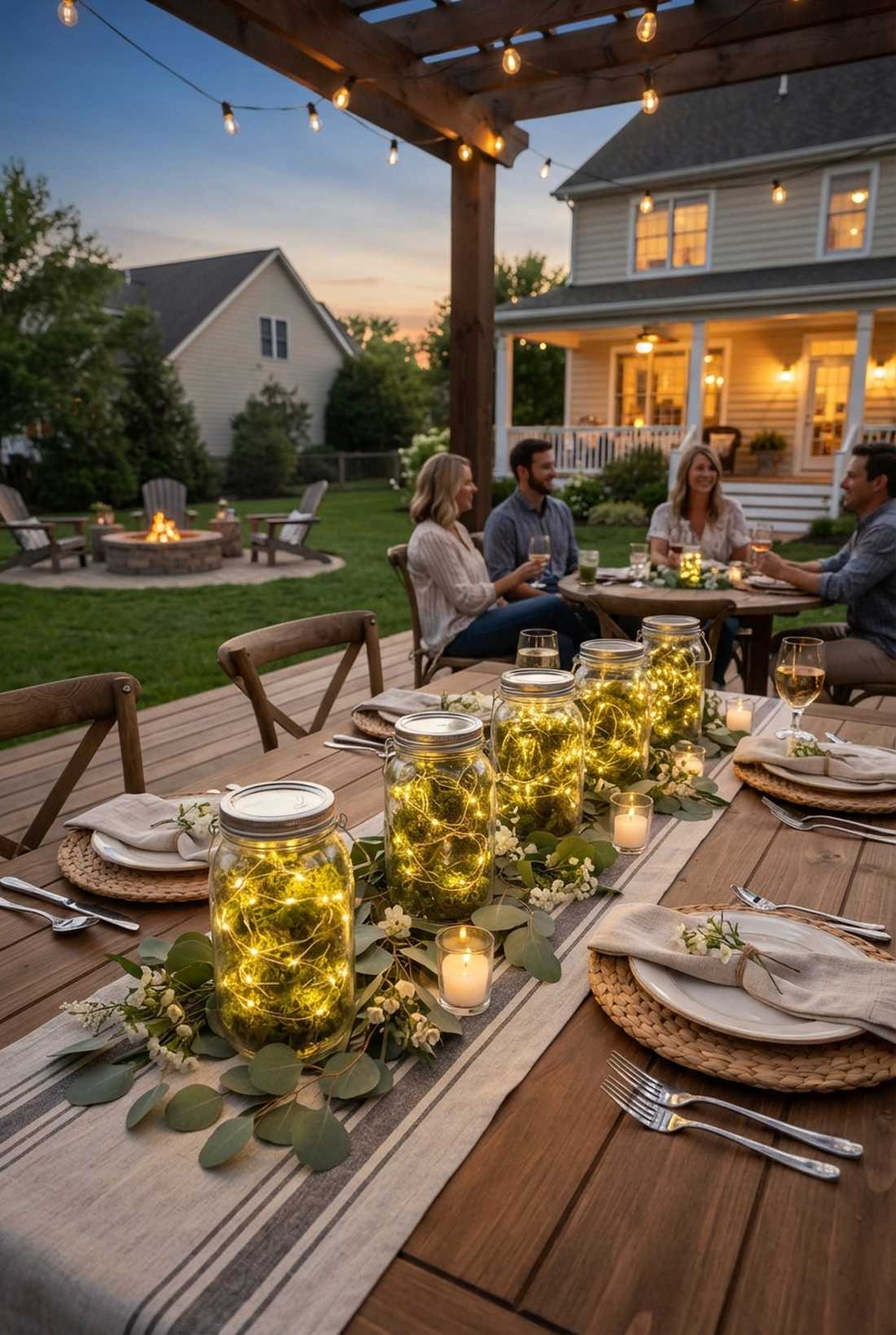 mason jar fairy light centerpieces