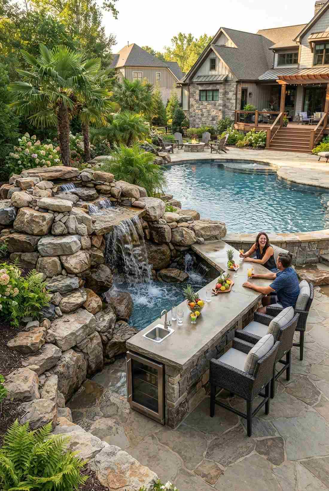 natural rock waterfall bar