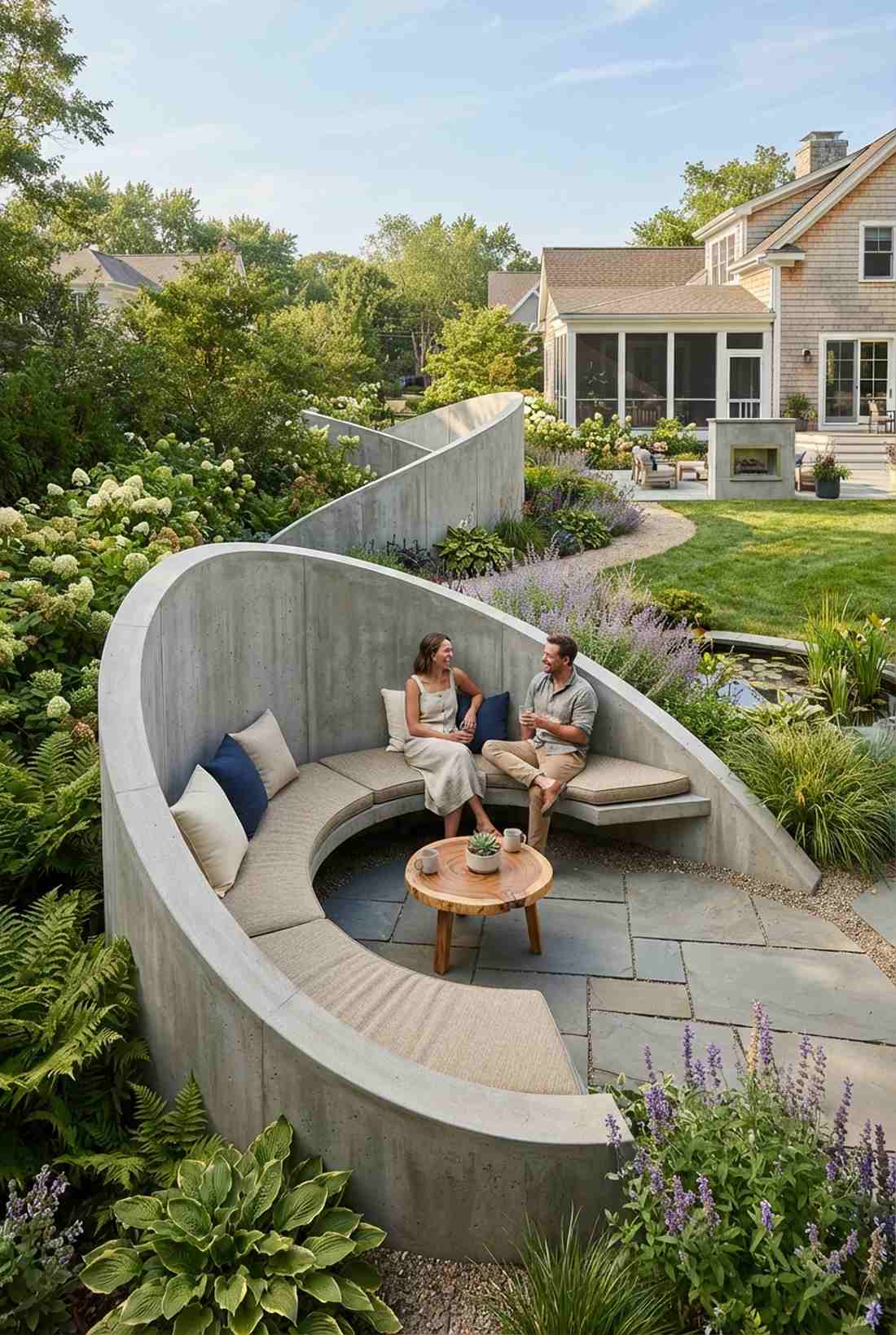 serpentine wall with seating alcoves
