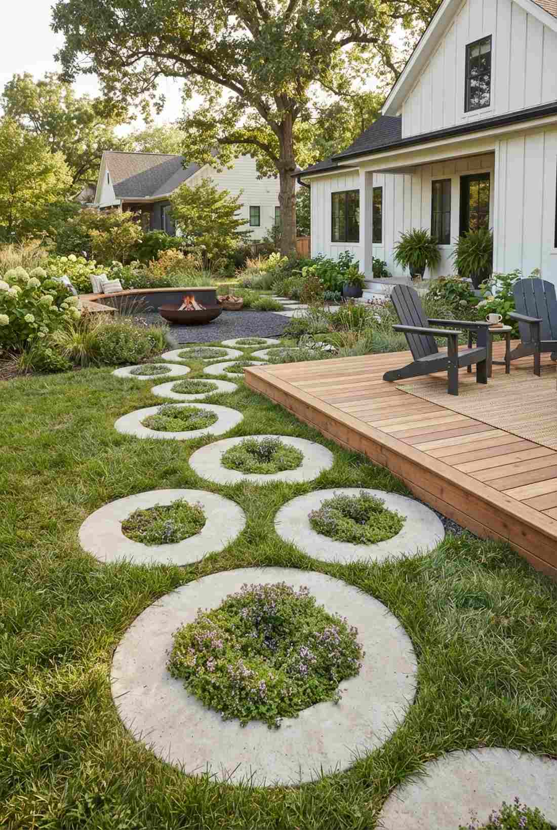 stepping stone rounds with planted centers