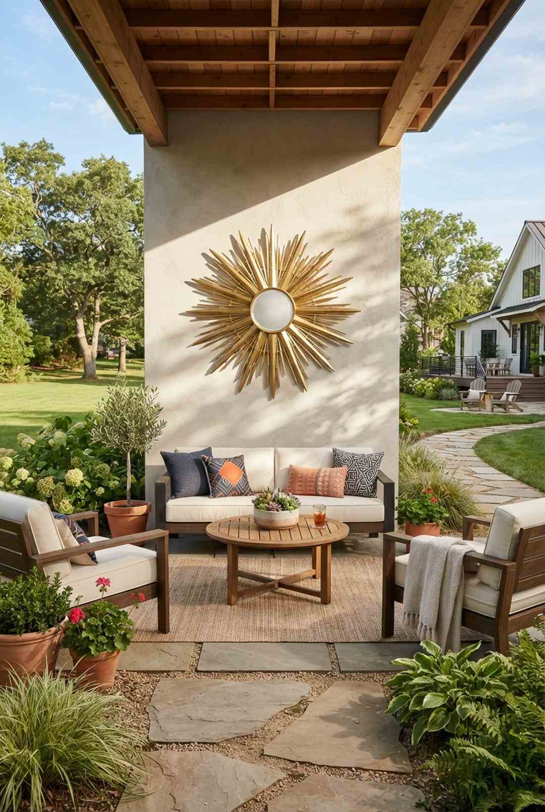 sunburst mirror as focal medallion