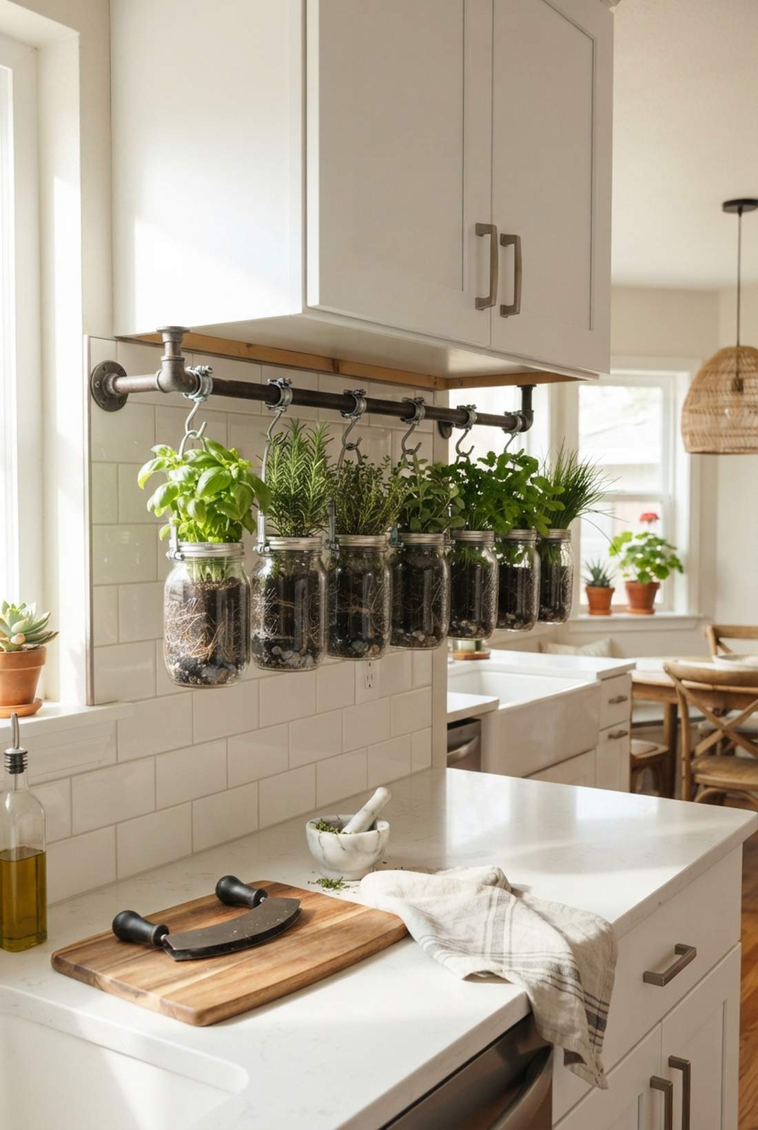 under cabinet rail mason jar planters