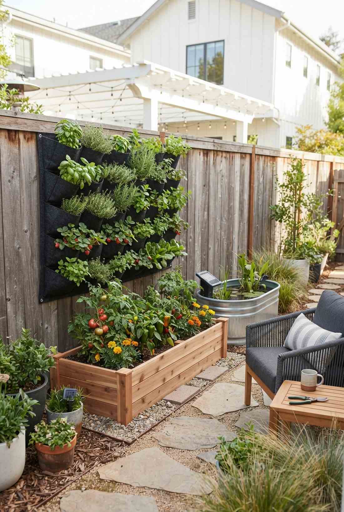 vertical pocket wall above raised bed