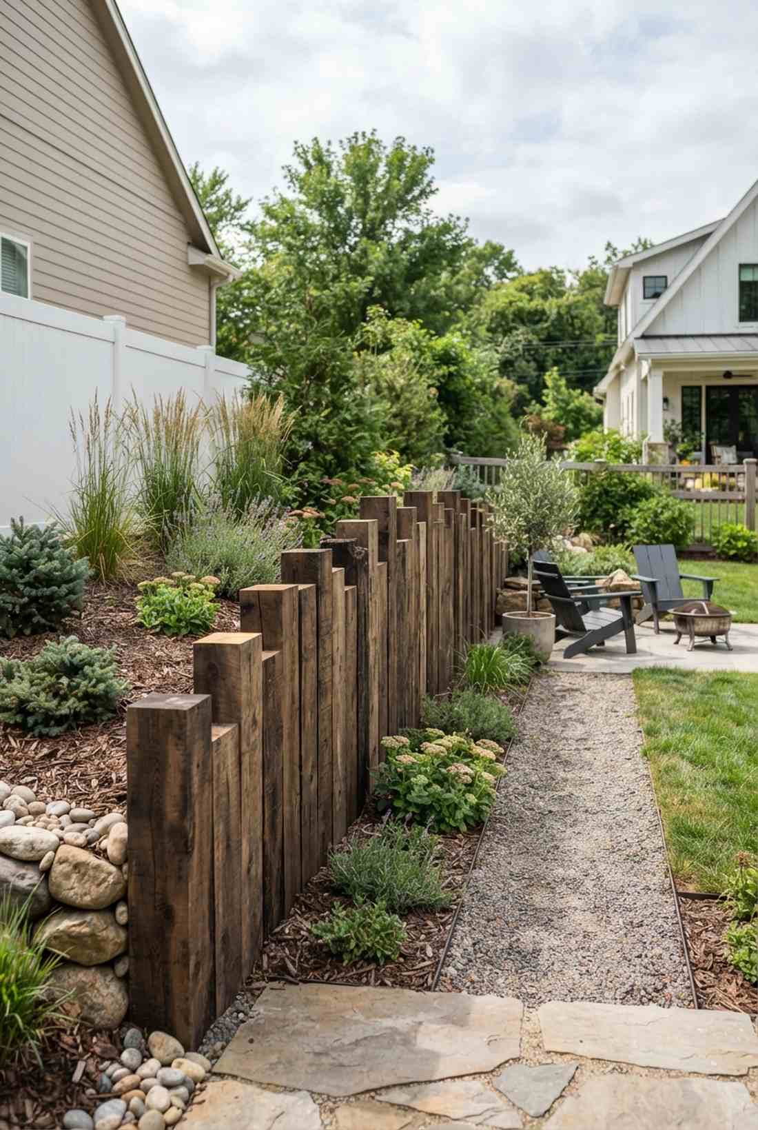 vertical railway sleeper wall