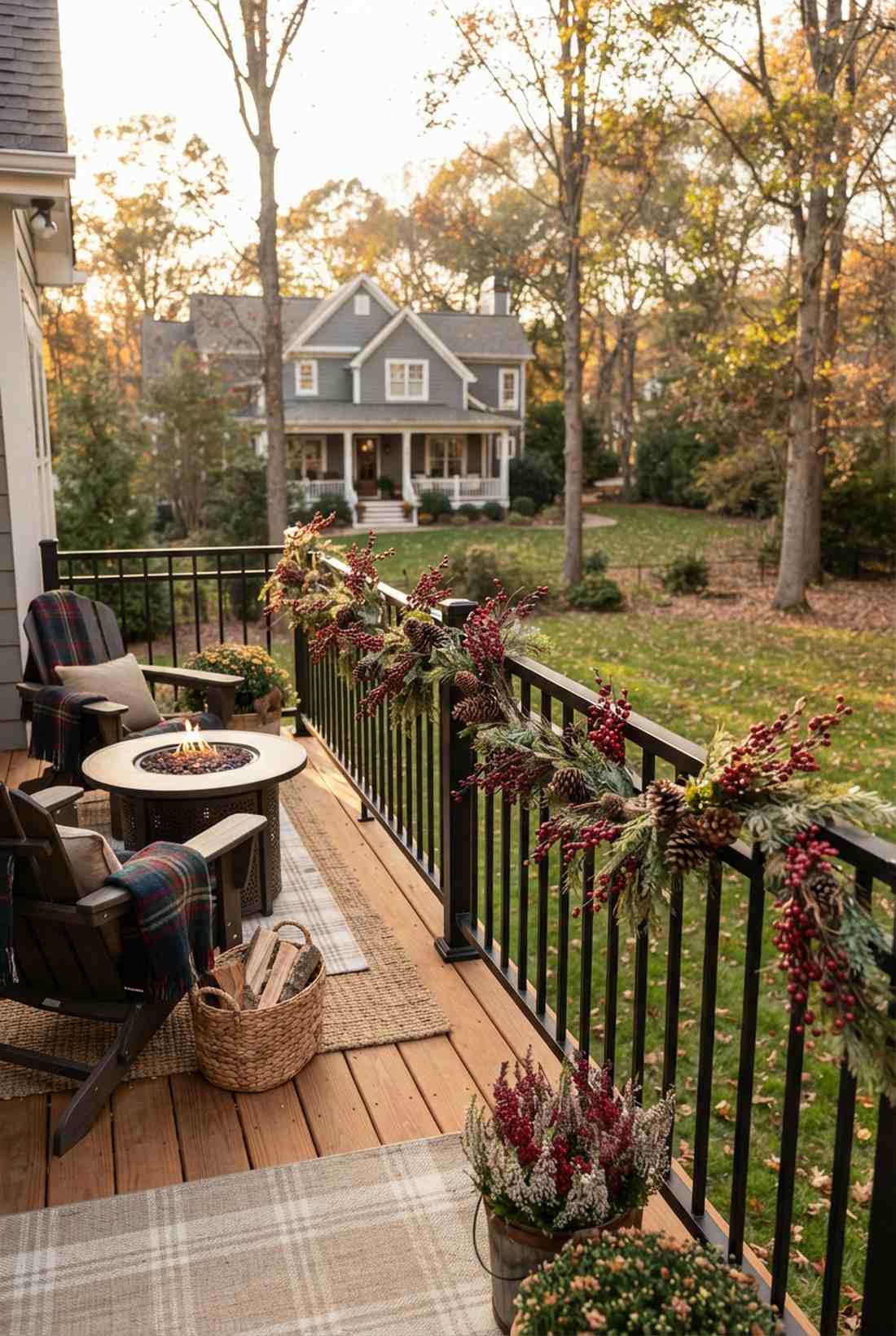 berry branch and pinecone accents