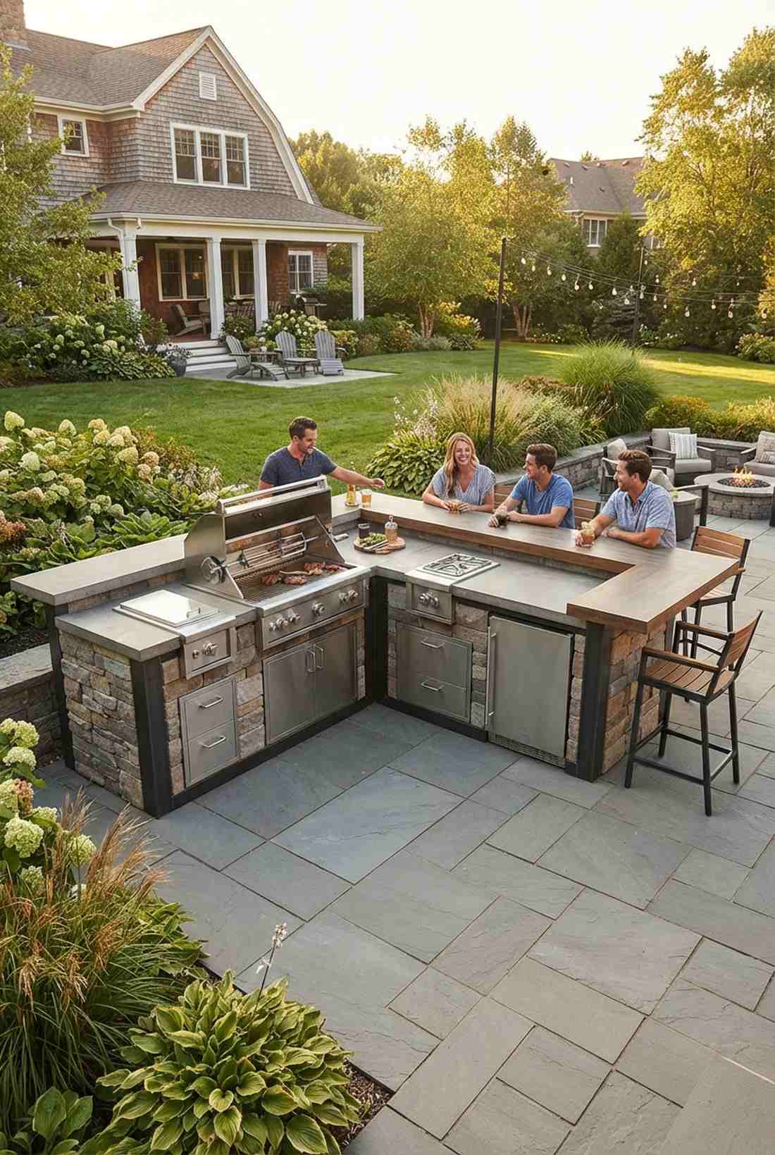 corner anchor grill with wraparound bar