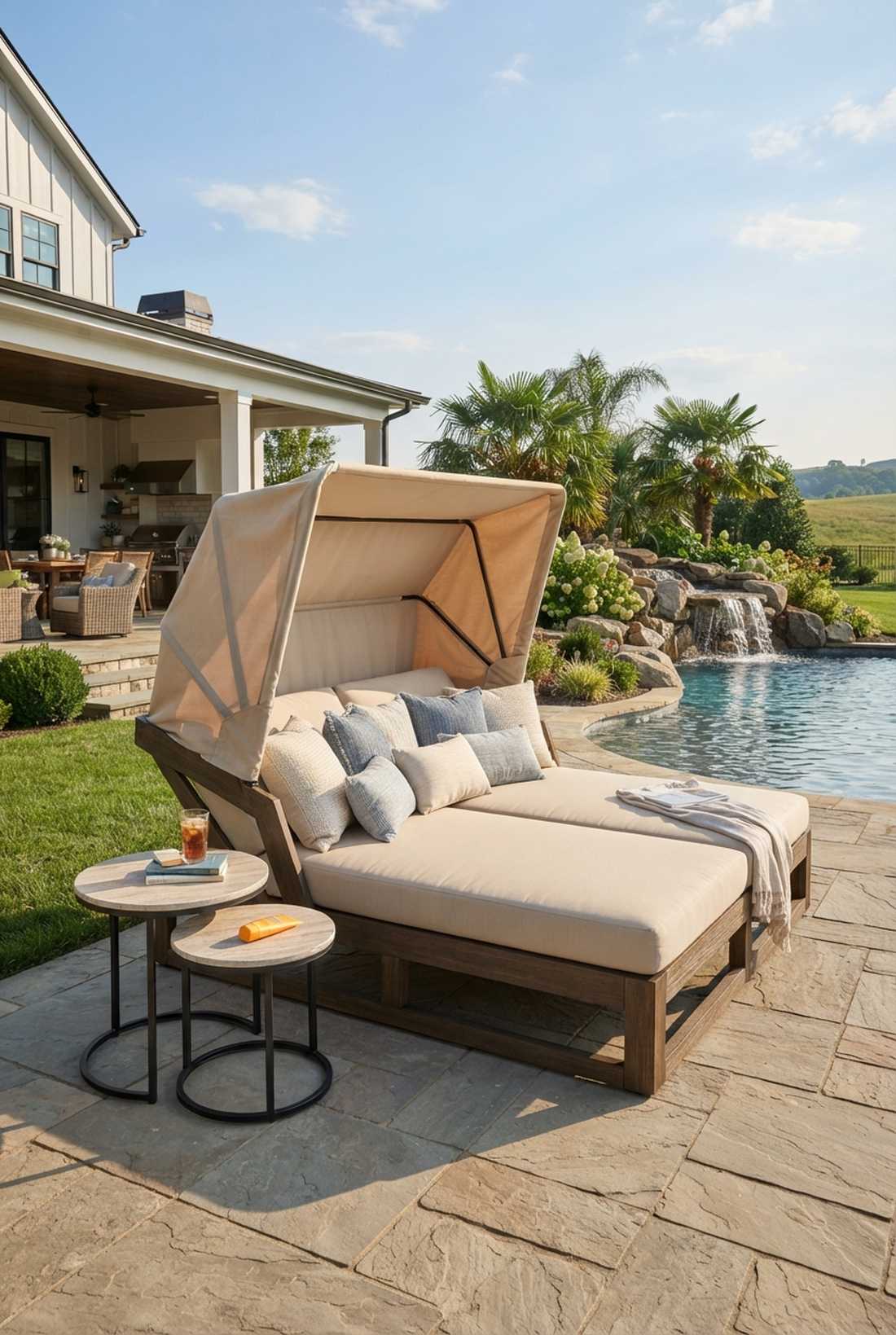 daybed loungers with side table clusters