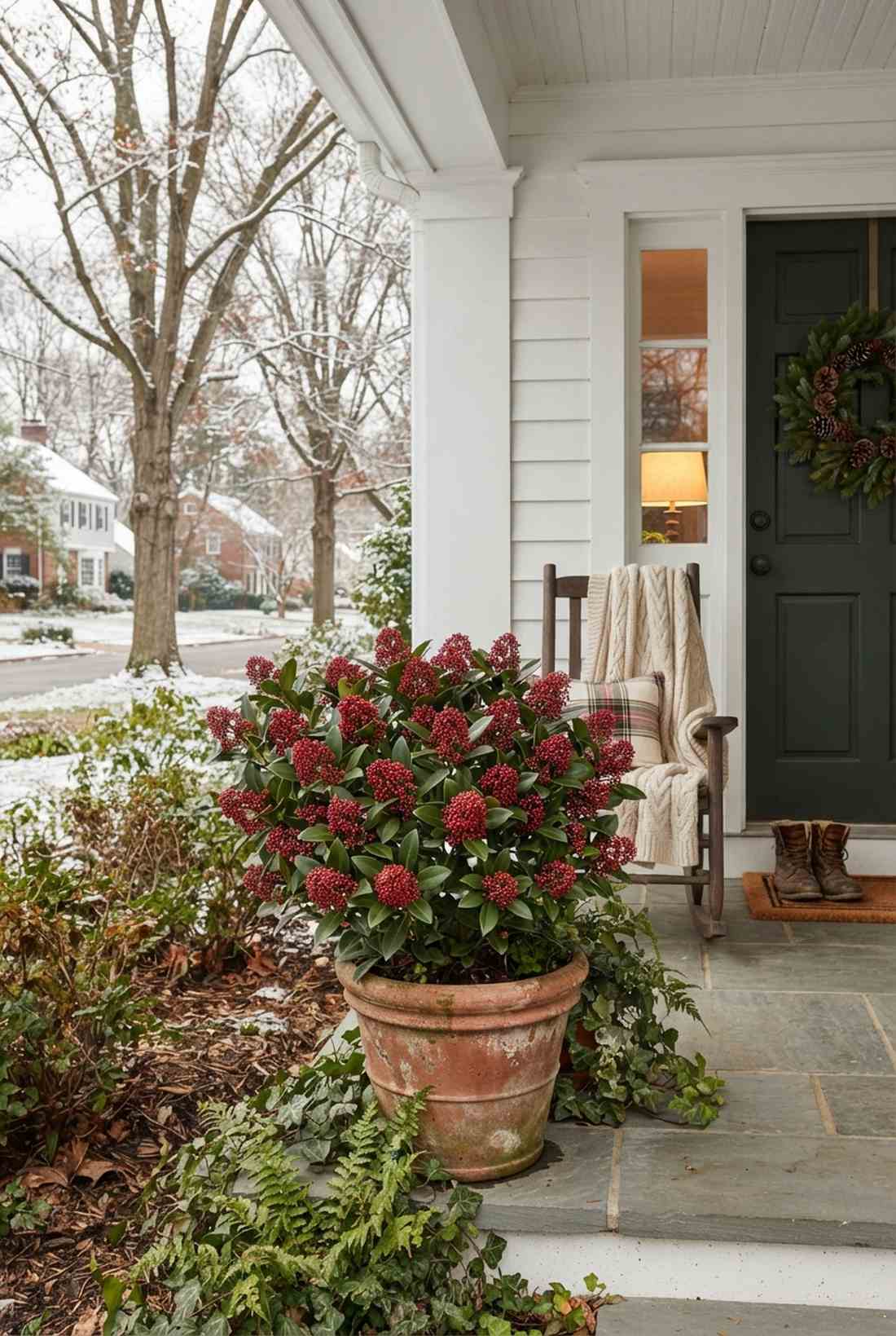 japanese skimmia with red berries